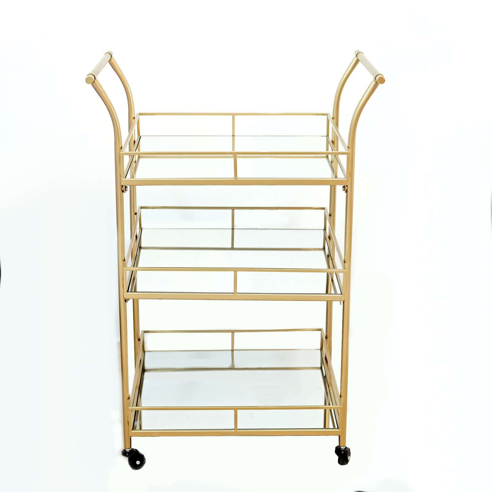 Gold Metal Bar Cart with Mirror Serving Trays 3-Tier - Teacart Island Trolley for Parties 3ft