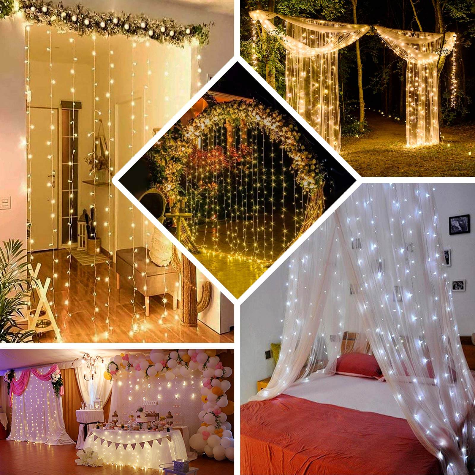 5ftx8ft Warm White 192 LED Icicle Curtain Fairy String Lights with 8 Modes