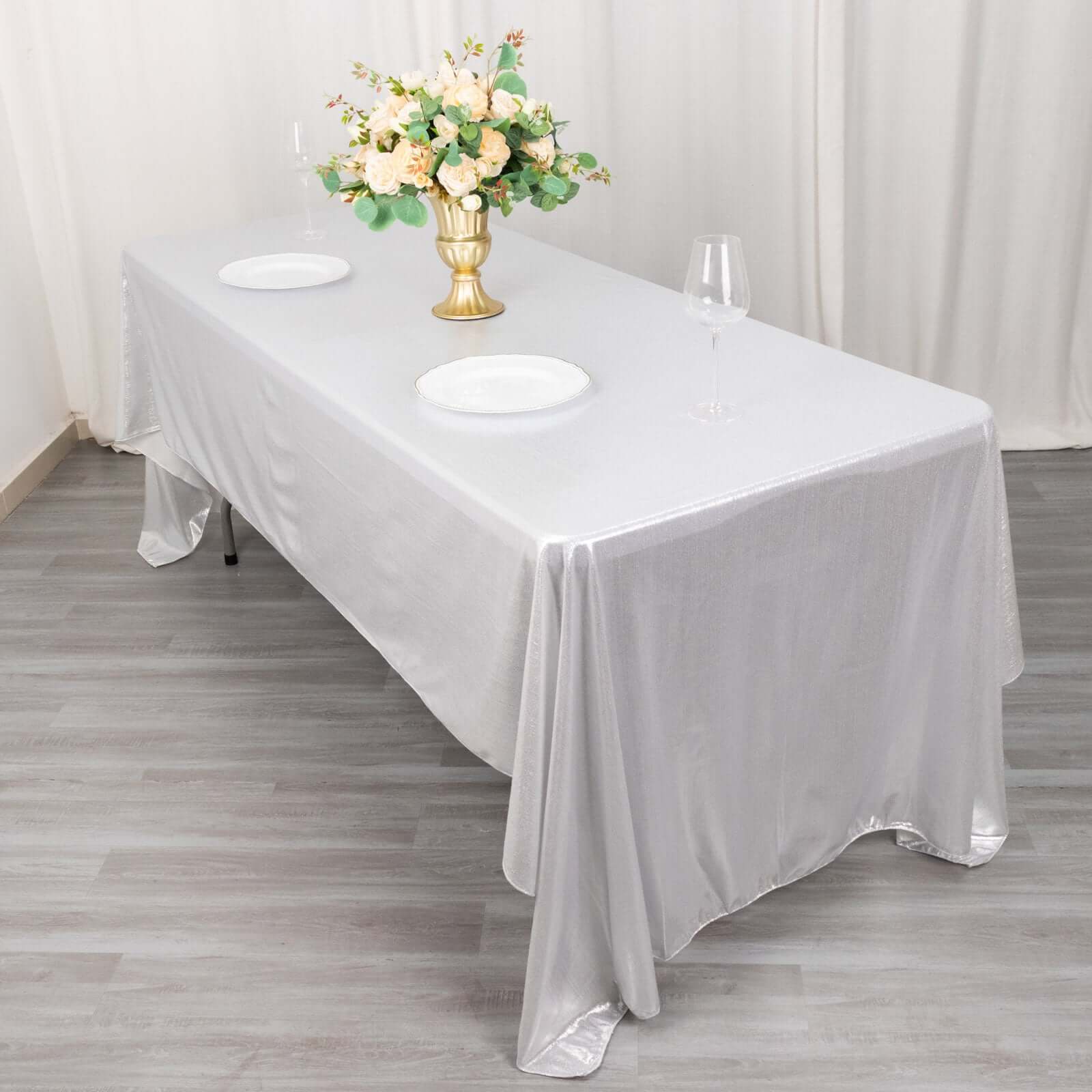 Sequin Dots Polyester 60x126 Rectangle Tablecloth Shimmering Silver - Wrinkle Free & Sparkling Table Cover