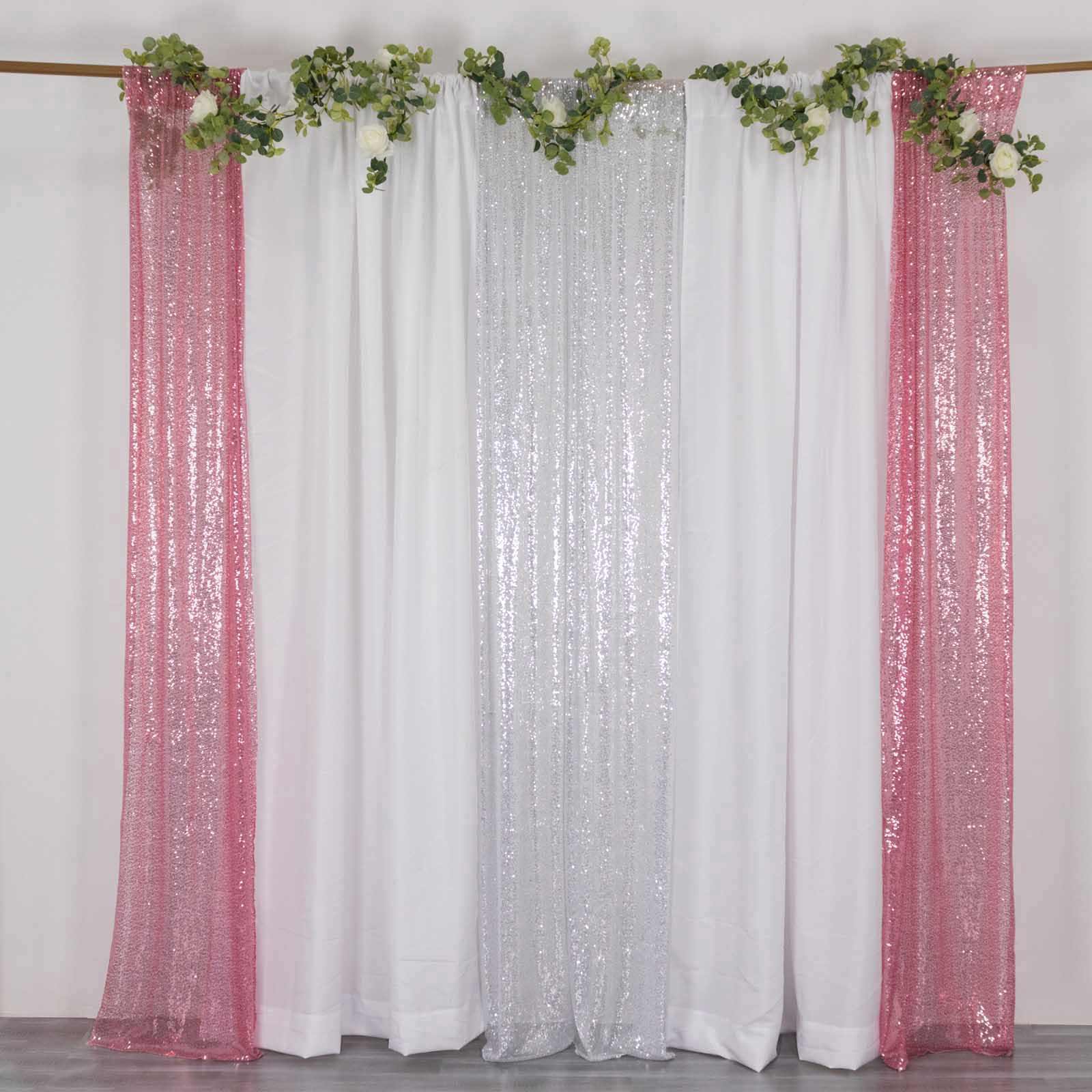 2 Pack Silver Sequin Event Curtain Drapes with Rod Pockets, Seamless Backdrop Event Panels - 8ftx2ft