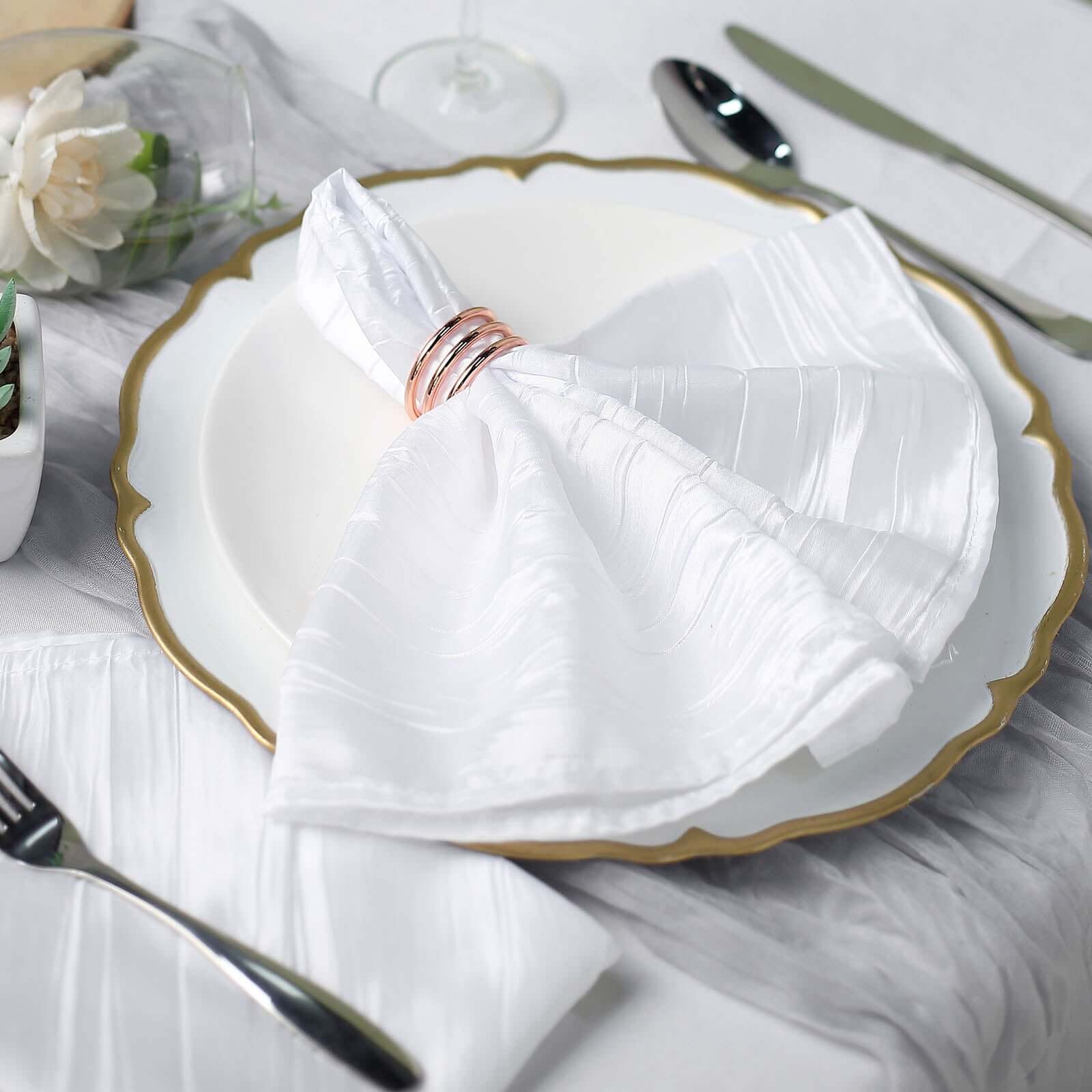 5 Pack Taffeta 20x20 Napkins White - Accordion Crinkle Style Dinner Napkins for Upscale Dining