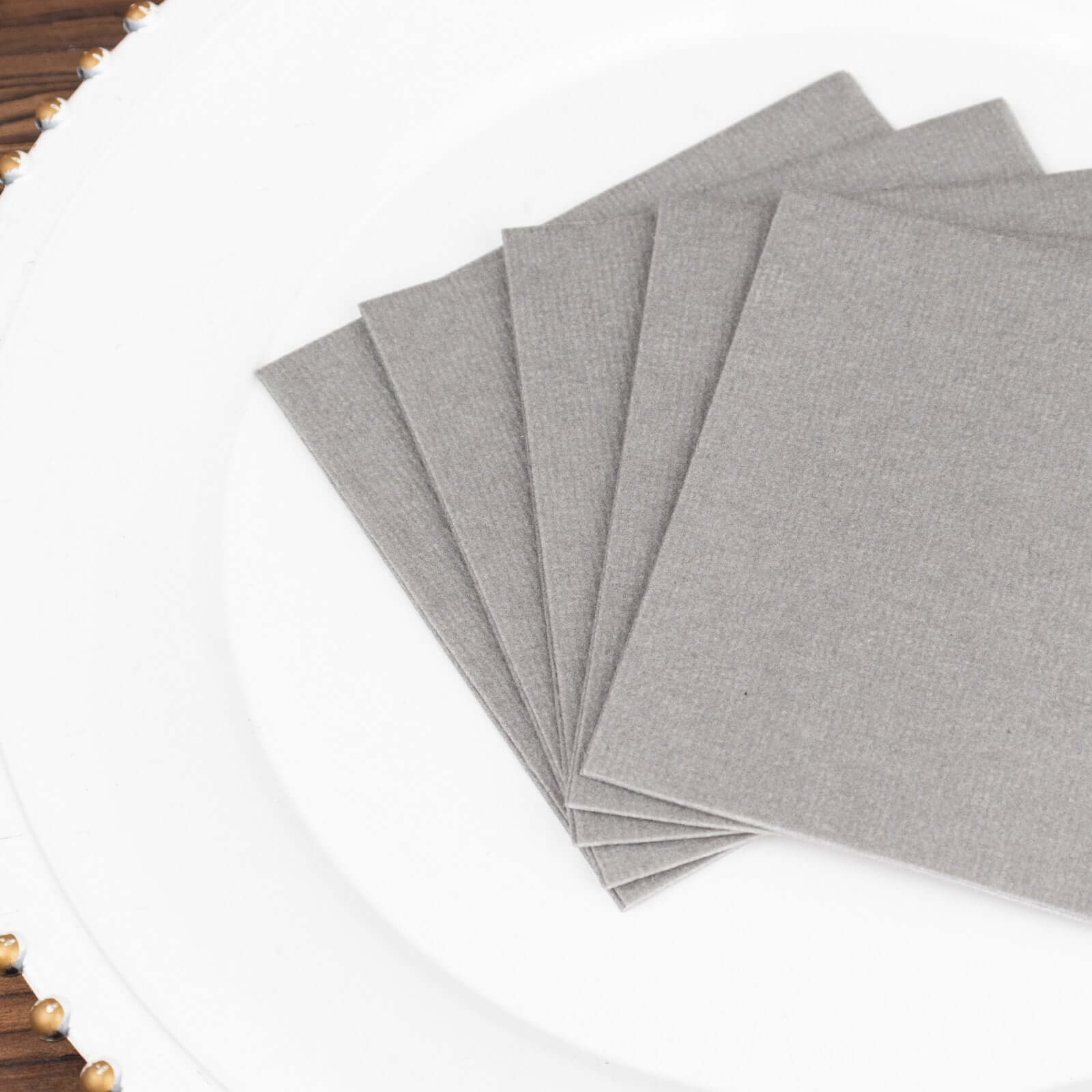 20-Pack Paper Linen-Like Cocktail Napkins Silver - Disposable 5x5 Airlaid Soft Napkins