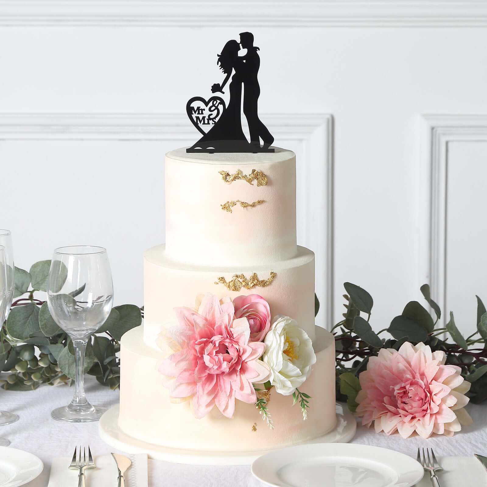 Acrylic Cake Toppers Black Silhouette Design Mr and Mrs - Wedding Cake Decoration Set 7