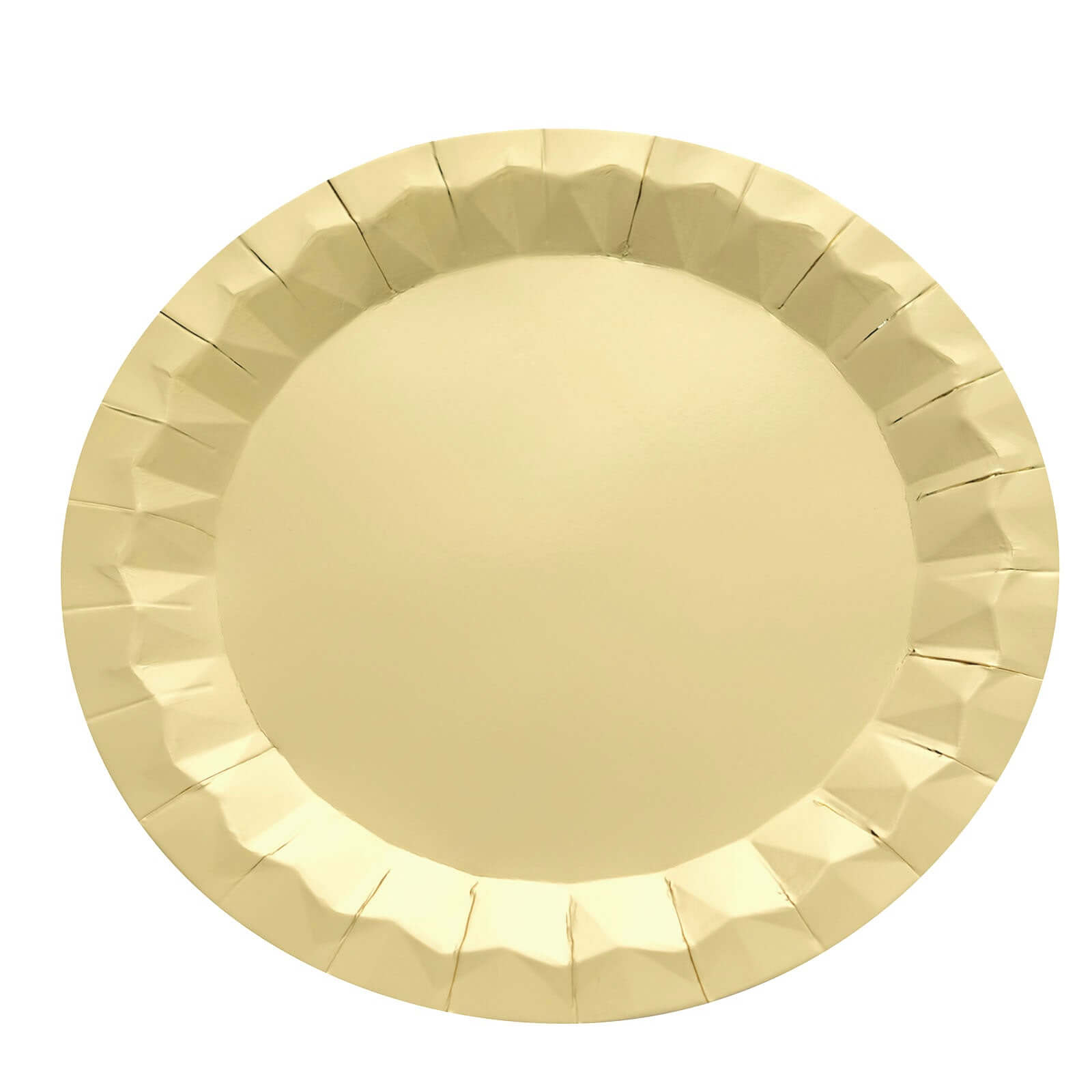 25-Pack Paper 12 Round Charger Plates in Metallic Gold with Geometric Prism Design - Disposable 400GSM Serving Trays for Stylish Banquets & Celebrations