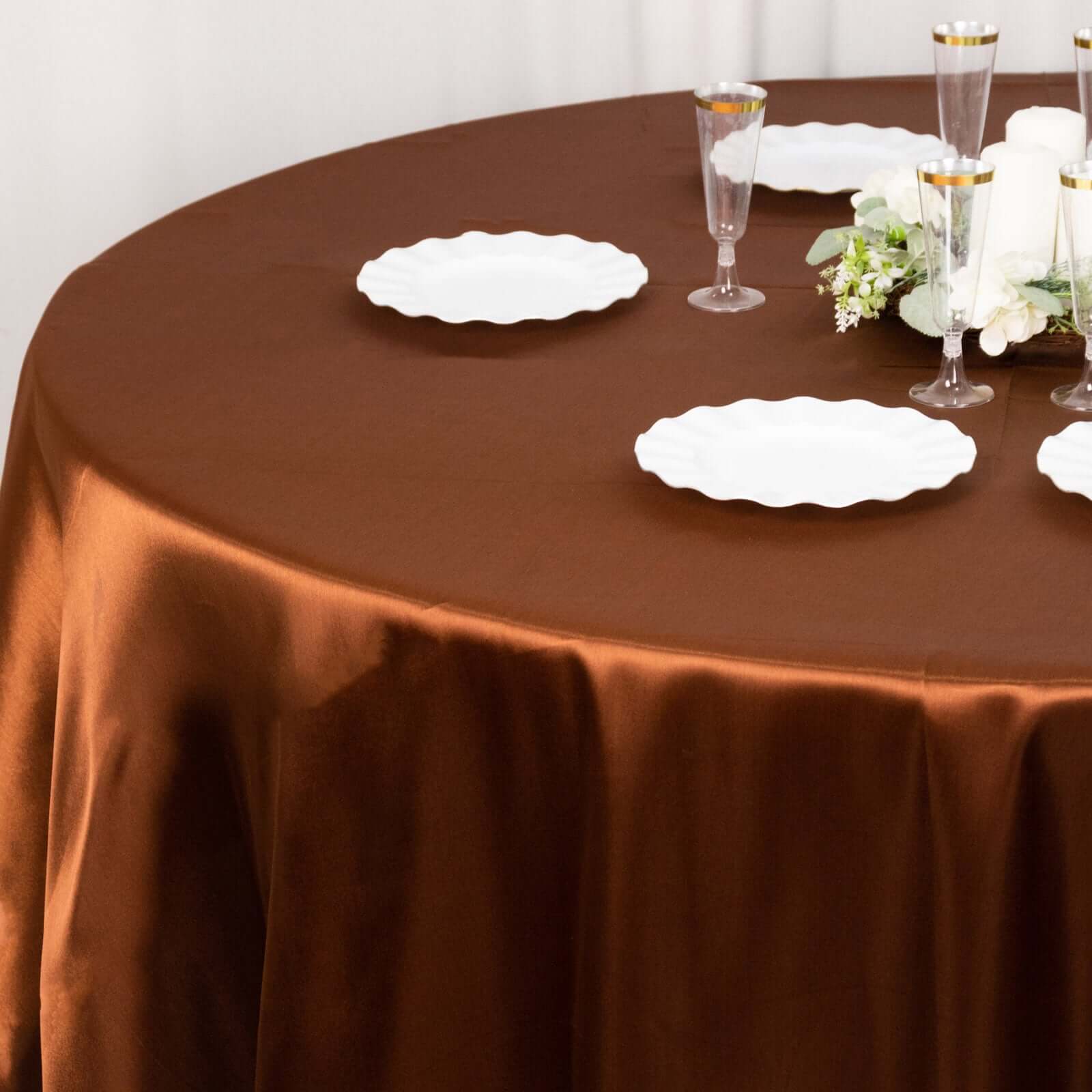 Satin 108 Round Tablecloth Cinnamon Brown - Smooth and Lustrous Table Cover