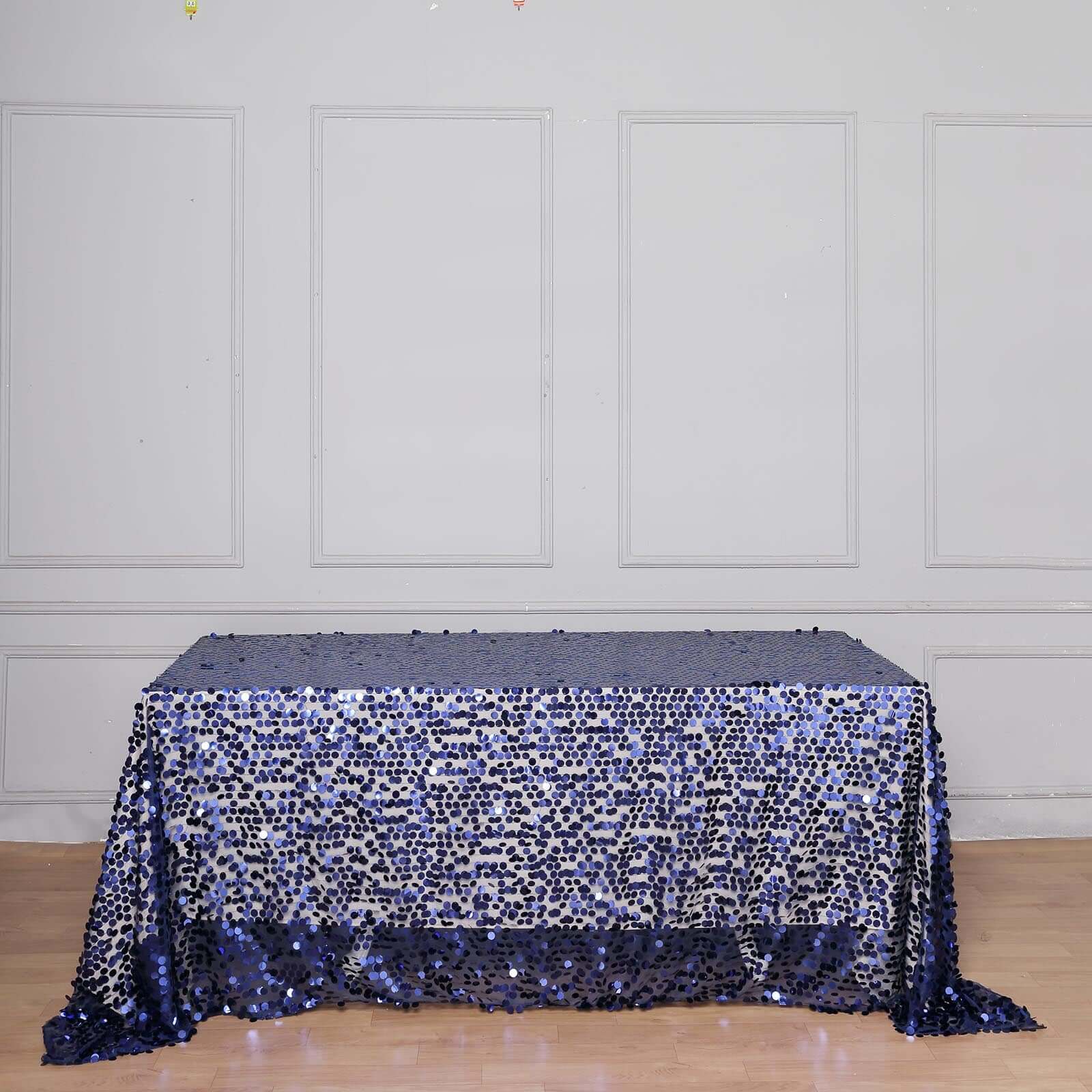 Sequin 90x132 Rectangle Tablecloth Navy Blue - Seamless Big Payette Table Cover