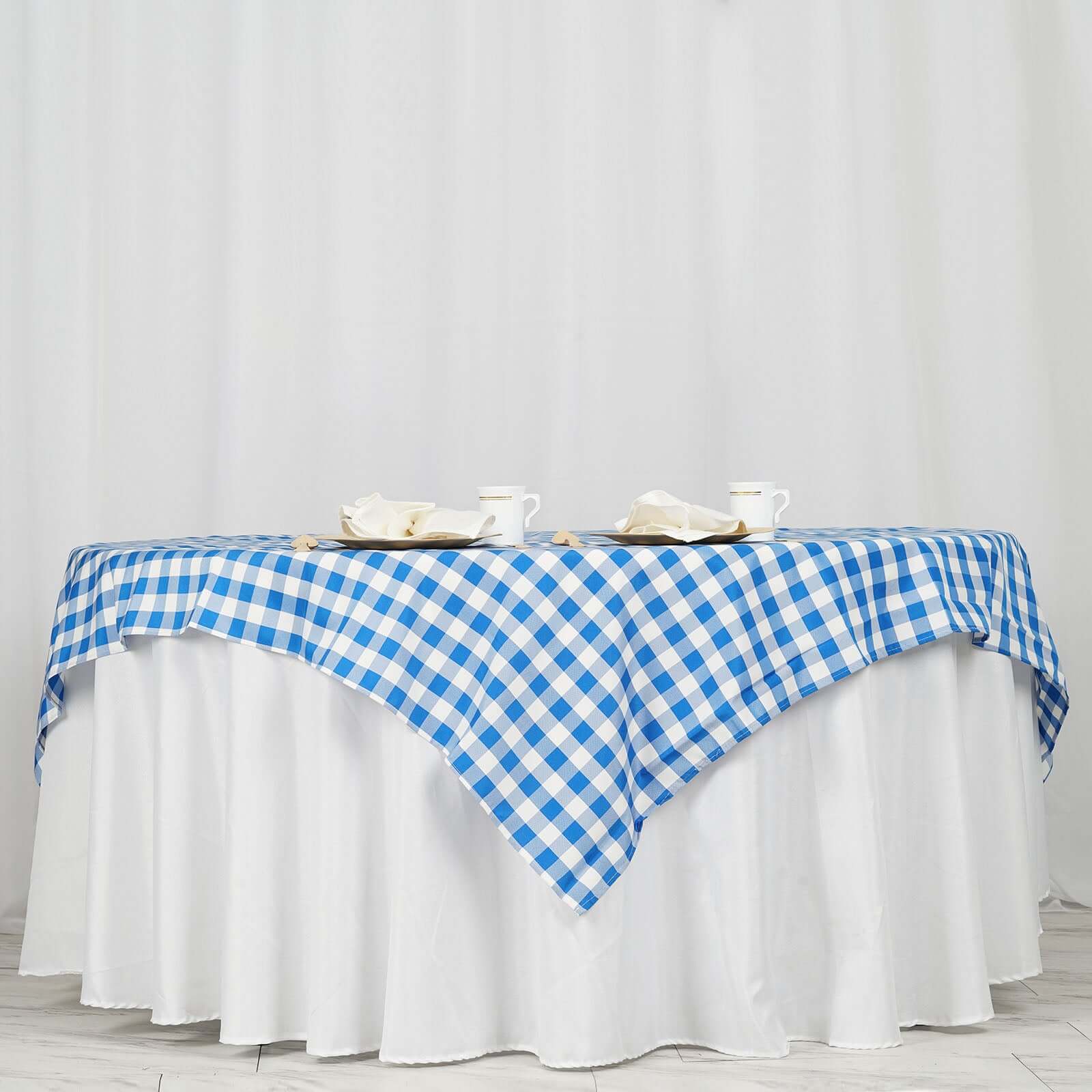 Polyester 70x70 Table Overlay Square Tablecloth White/Blue - Checkered Buffalo Plaid Table Topper