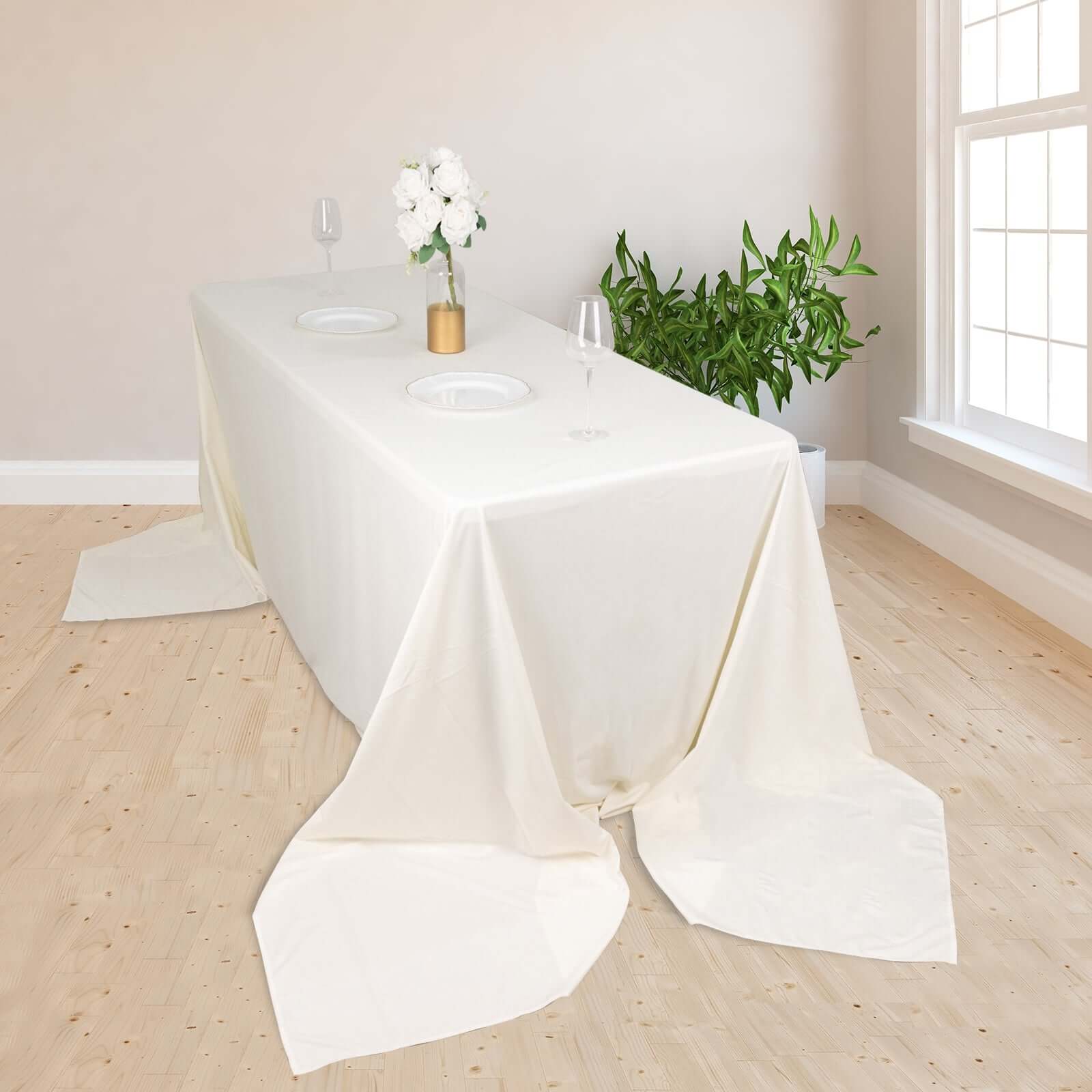 Premium Scuba Rectangular 90x156 Tablecloth Ivory - Wrinkle Free, Stain Resistant & Seamless Table Cover