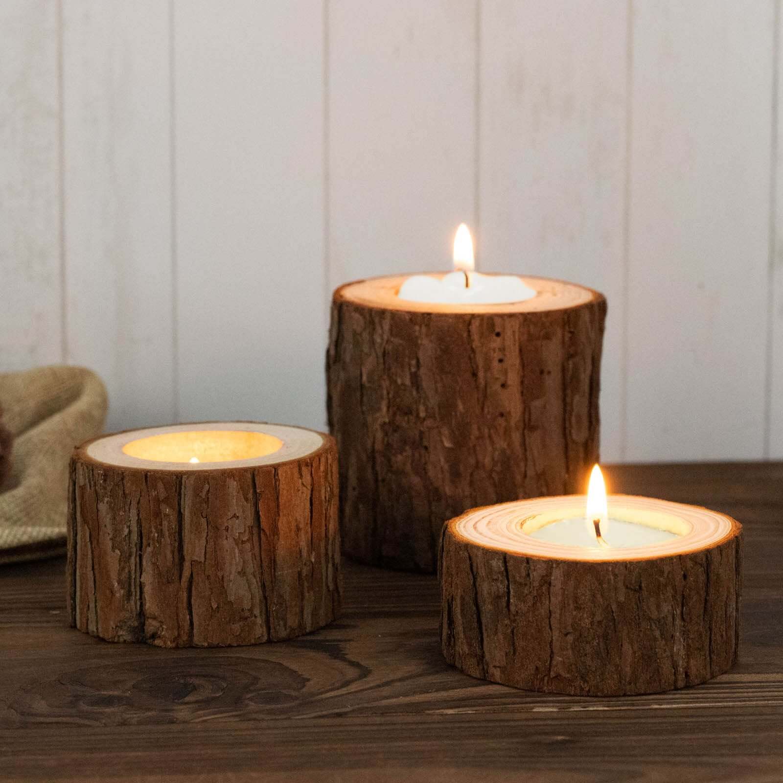 Set of 3 Rustic Wood Slice Votive Candle Holders - Tree Branch Wedding Table Décor 2.75, 1.5, 1.25