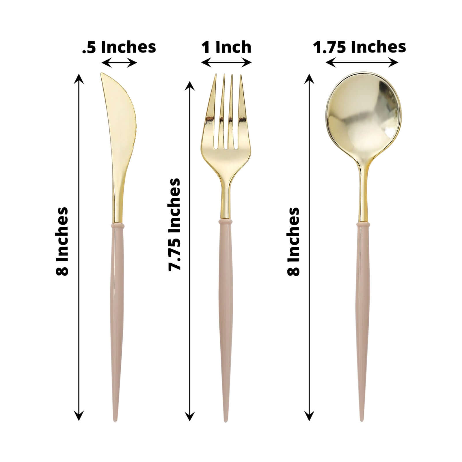 24-Pack Plastic Flatware Set in Metallic Gold with Beige Handle - Heavy Duty Disposable Modern Silverware 8