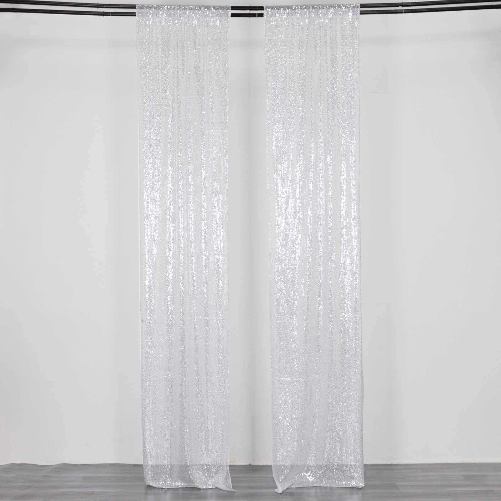 2 Pack Silver Sequin Event Curtain Drapes with Rod Pockets, Seamless Backdrop Event Panels - 8ftx2ft