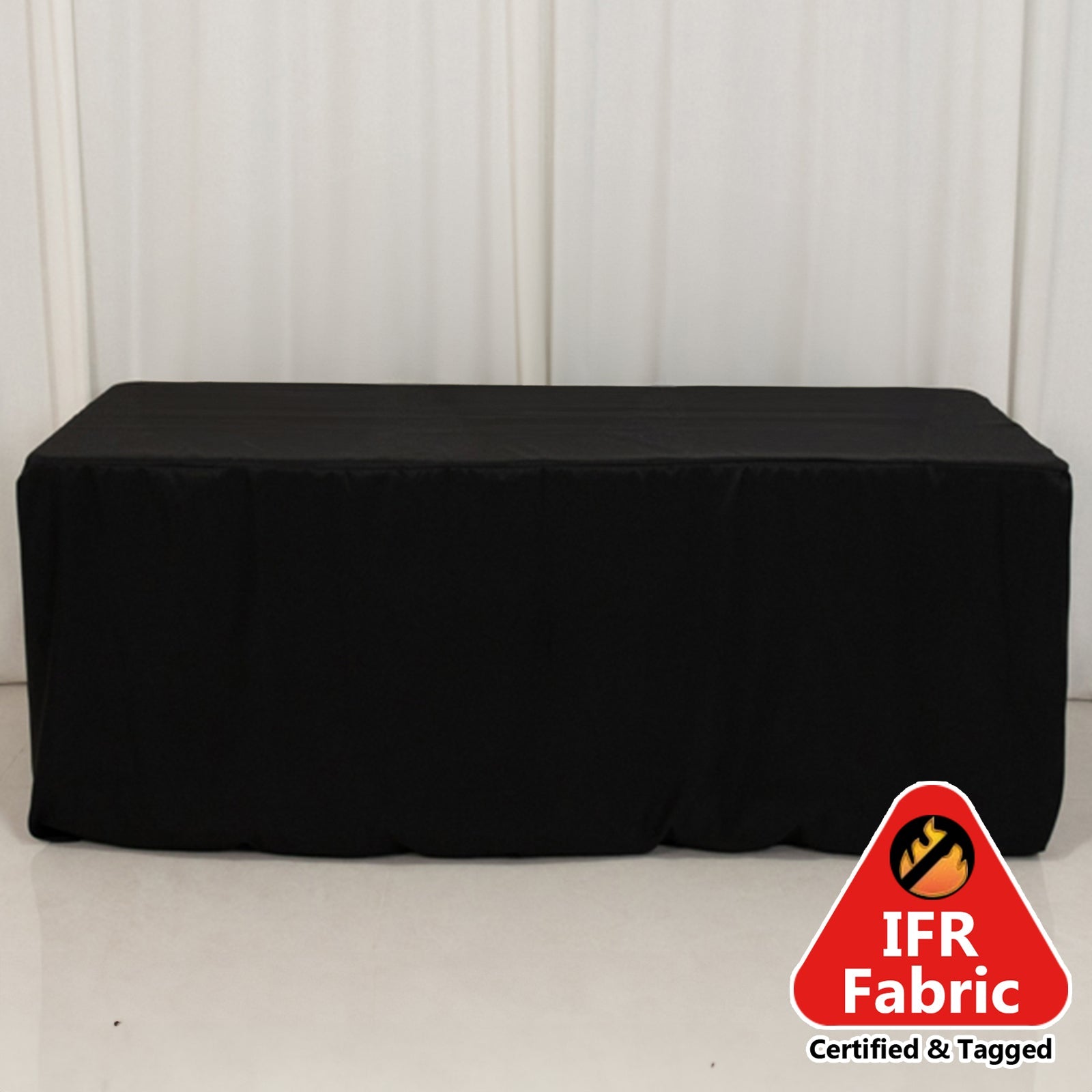 Fire Retardant Premium Polyester 6ft Rectangular Tablecloth Black Fitted High-Performance Table Cover