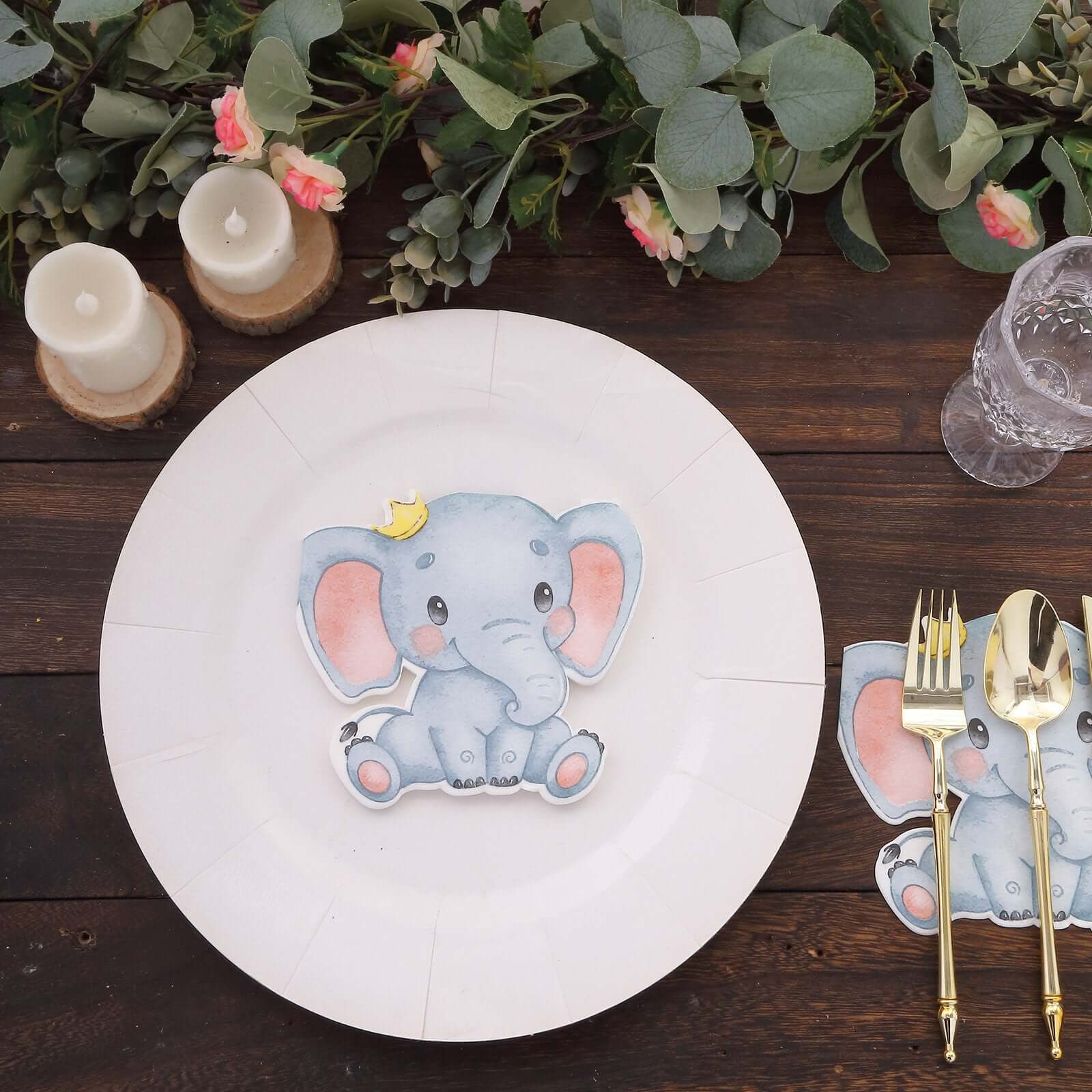 20-Pack Paper Beverage Napkins with Elephant Shape - Disposable Baby Shower Cocktail Napkins