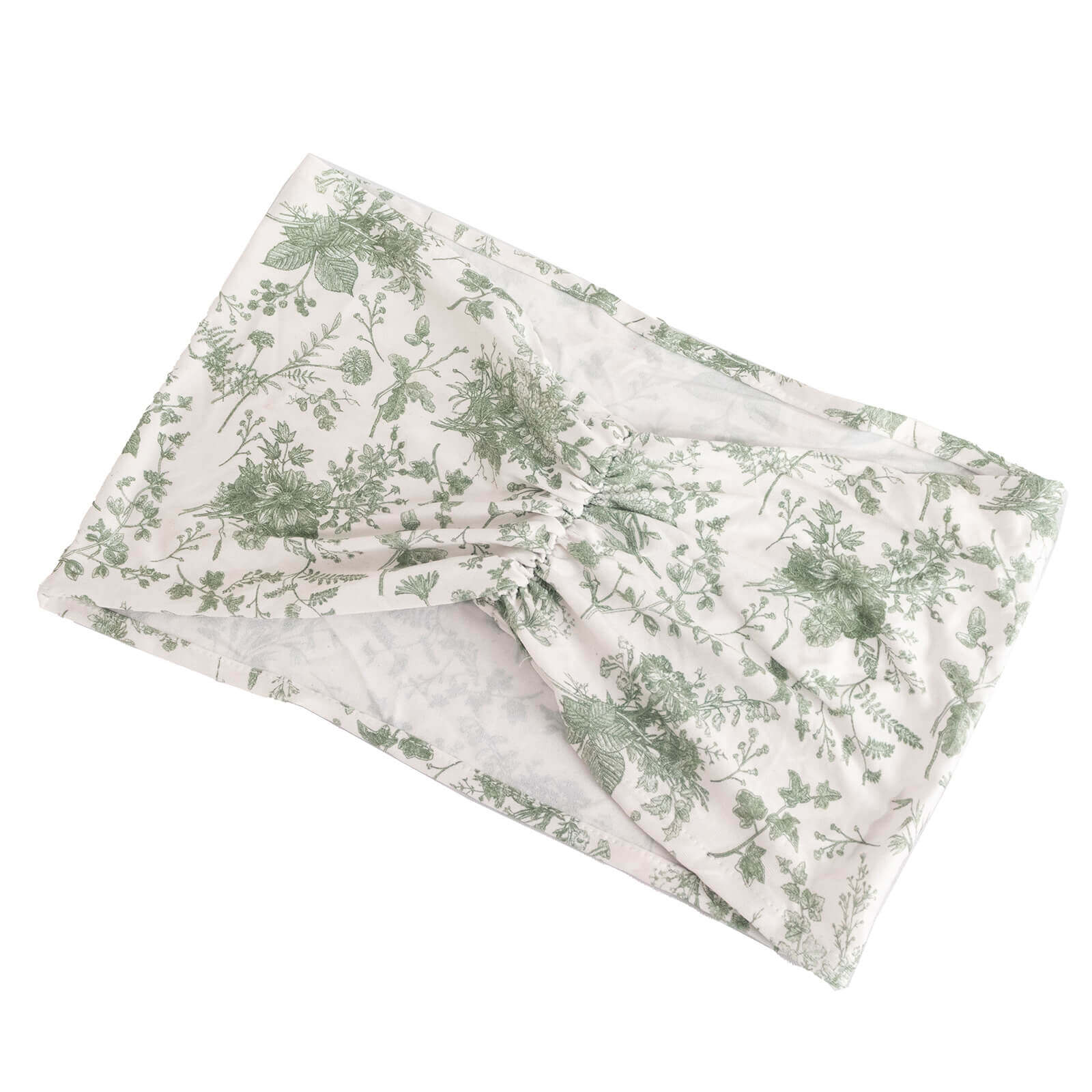 5 Pack Spandex Chair Sashes White/Dusty Sage Green French Toile Floral Pattern - Wide Wrinkle-Free Stretchable Chair Bands 8x13