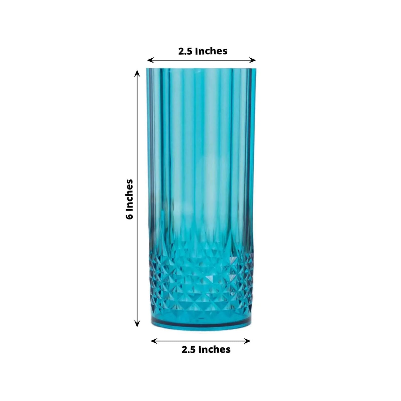 6-Pack Plastic Cocktail Tumblers Ocean Blue Transparent Crystal Cut Style - Shatterproof Highball Glasses 14oz