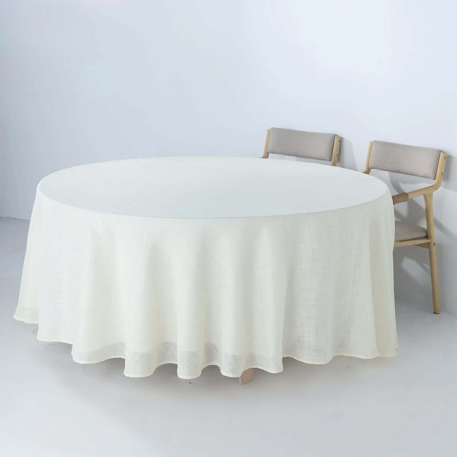 Faux Linen 108 Round Tablecloth White - Slubby Textured & Wrinkle Resistant for Banquets and Receptions