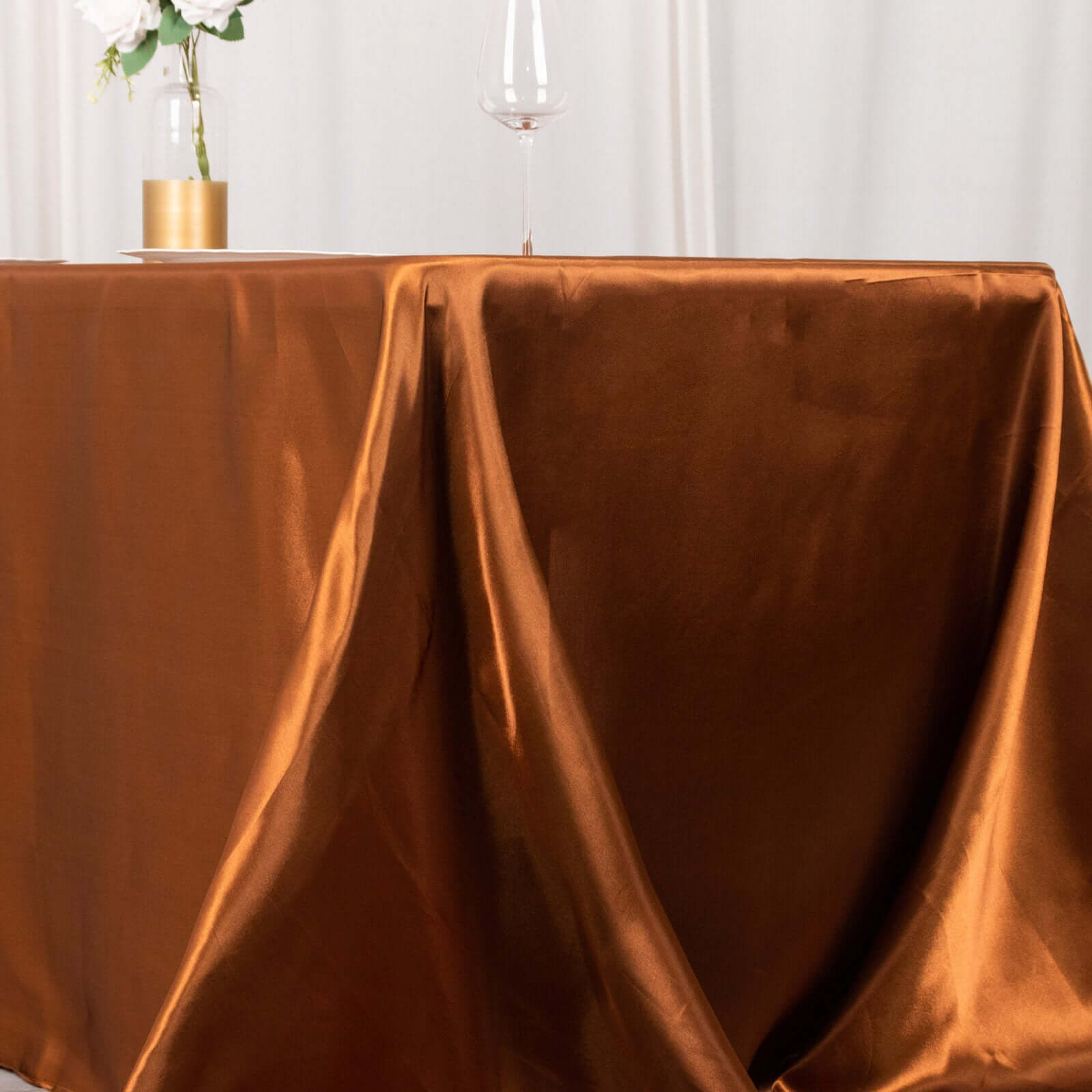 Satin Rectangular 90x132 Tablecloth Cinnamon Brown Satin - Seamless Table Cover