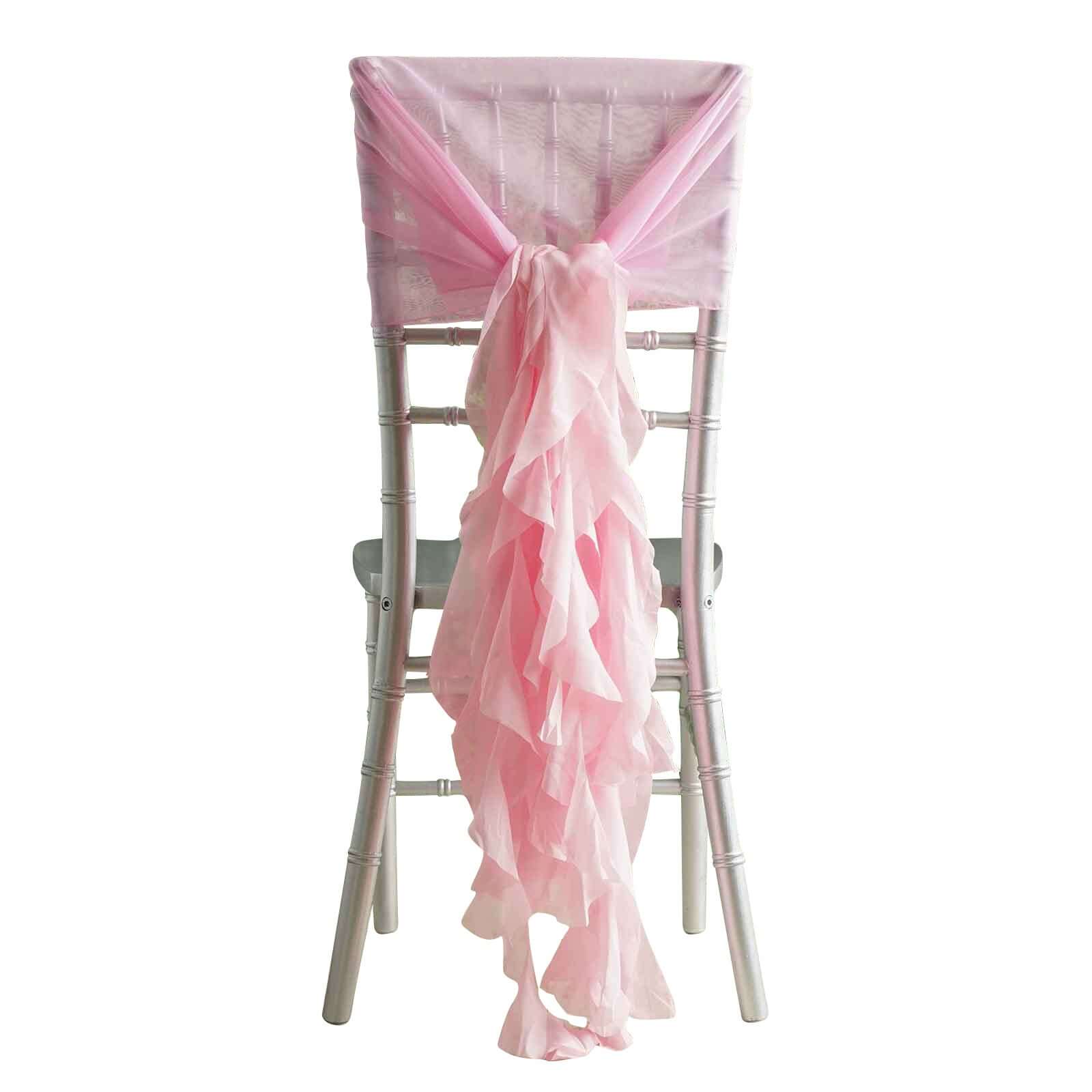 1 Set Chiffon Hoods Chair Sashes with Willow Ruffles Design Pink - Stylish Chair Bow Decor