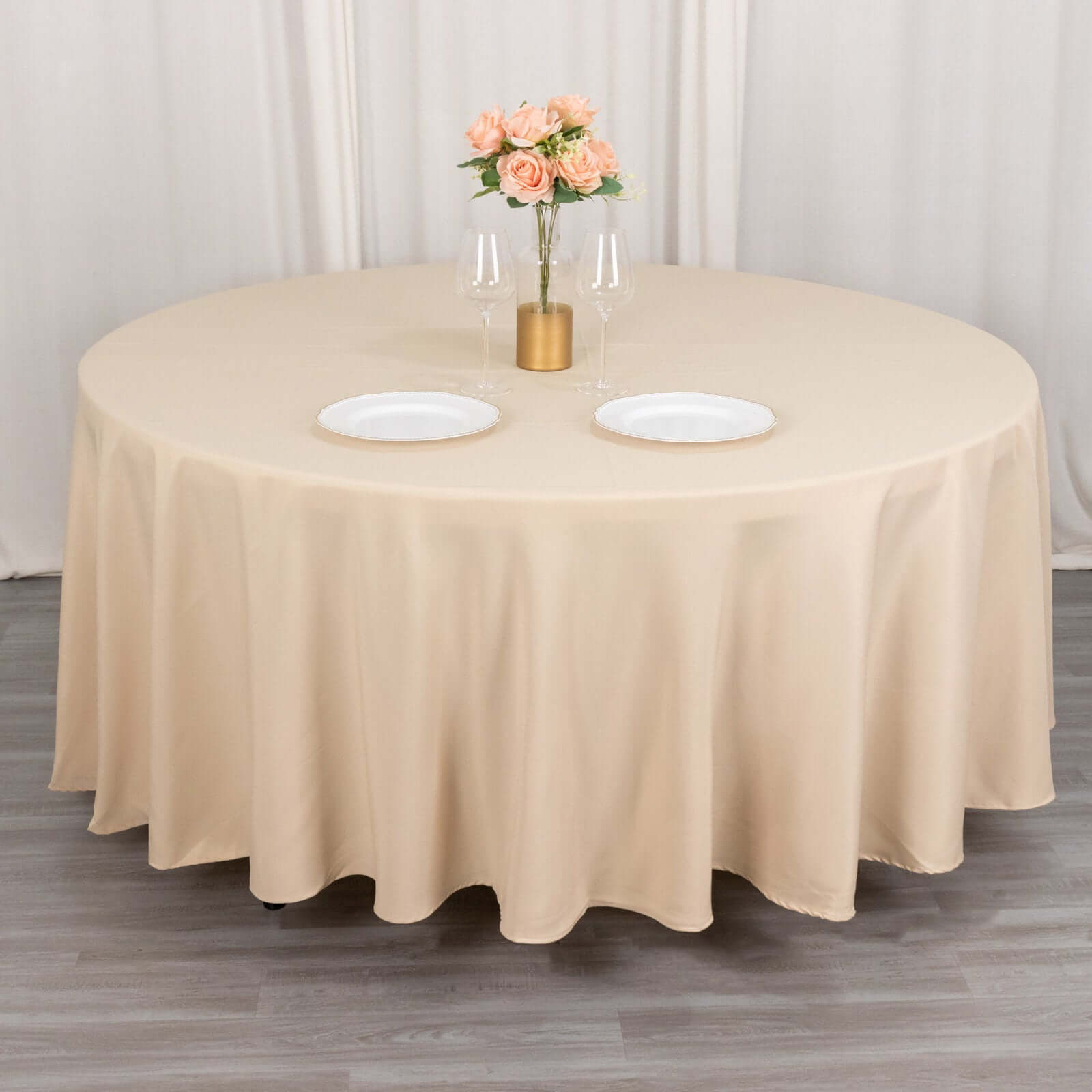 Premium Polyester 108 Round Tablecloth Beige - Wrinkle-Resistant 220GSM Table Cover