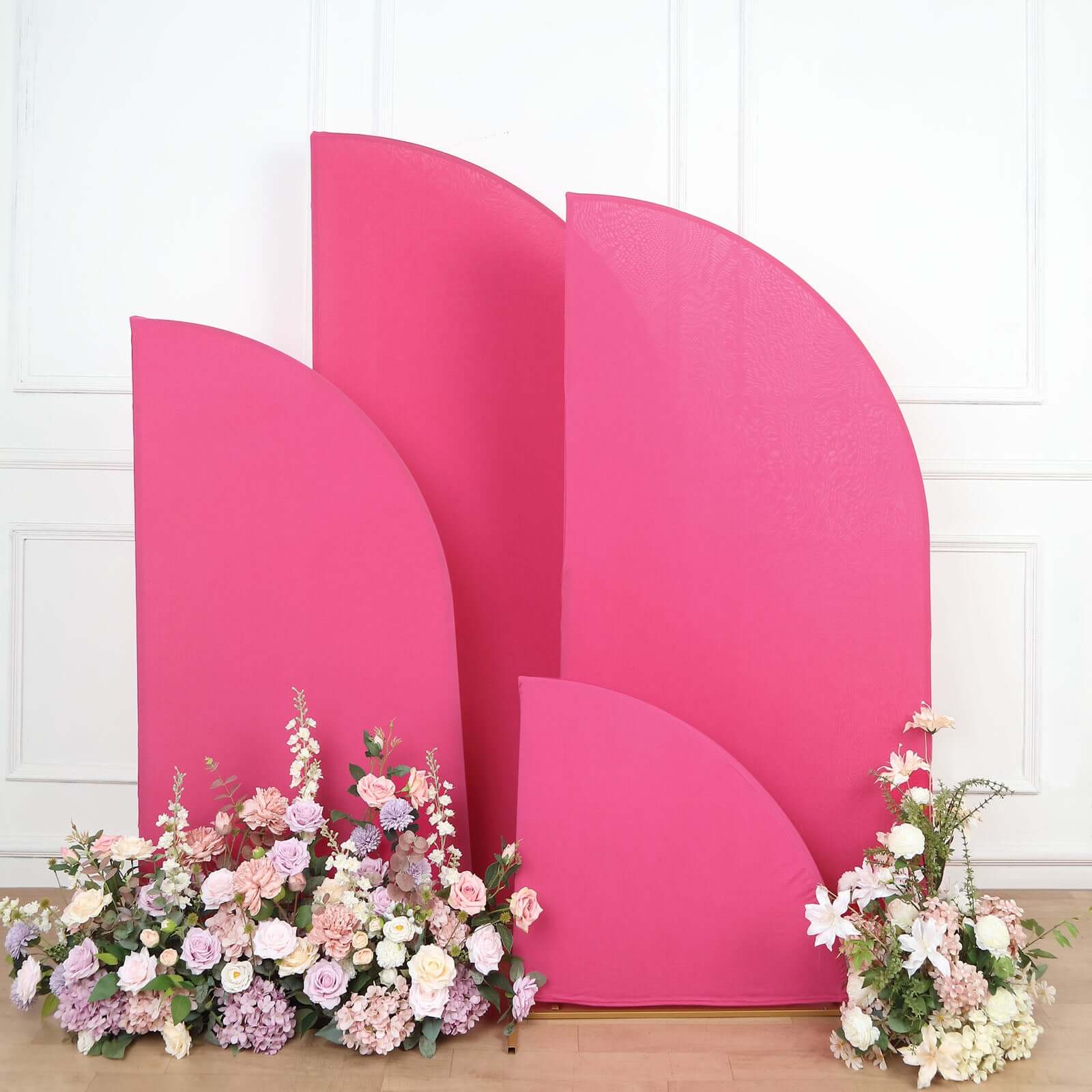 Set of 4 Matte Fuchsia Spandex Half Moon Chiara Backdrop Stand Covers, Custom Fitted Wedding Arch Covers - 2.5ft,5ft,6ft,7ft