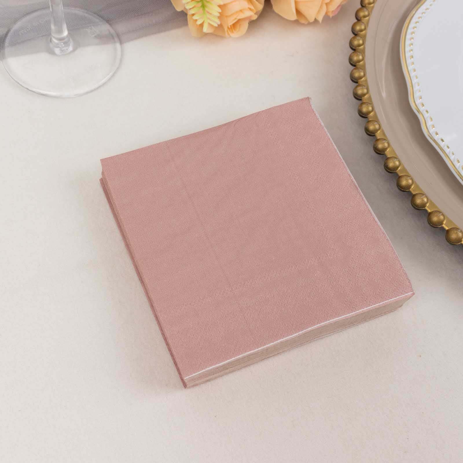 50-Pack Paper Beverage Napkins Dusty Rose - 2 Ply Disposable Soft 18GSM Cocktail Napkins 5x5