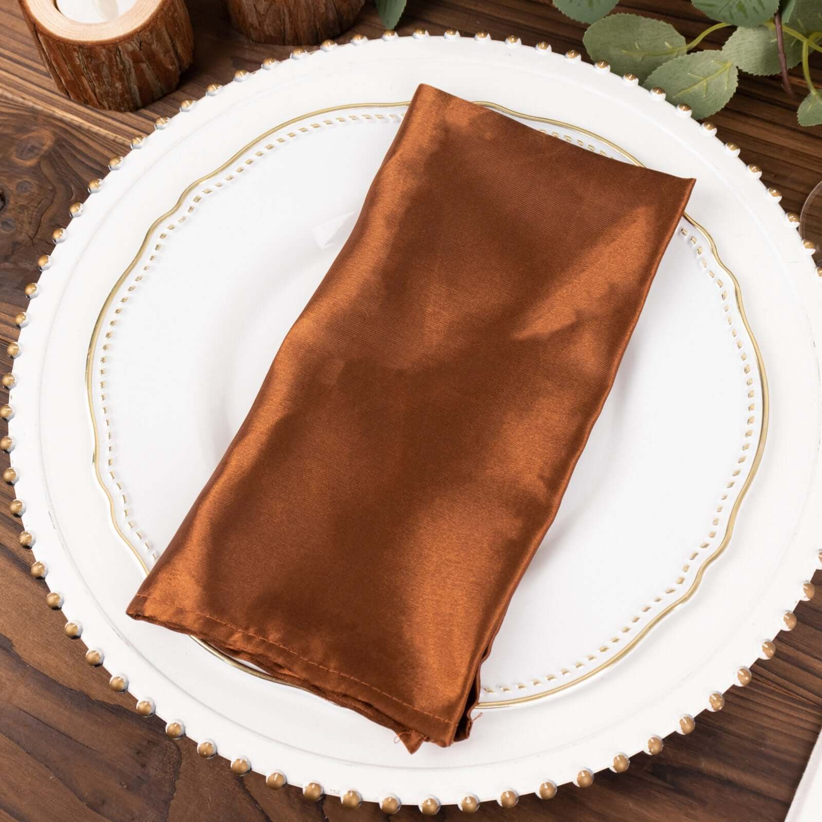 5 Pack Satin 20x20 Napkins Cinnamon Brown - Luxurious Shine & Smooth Dinner Napkins