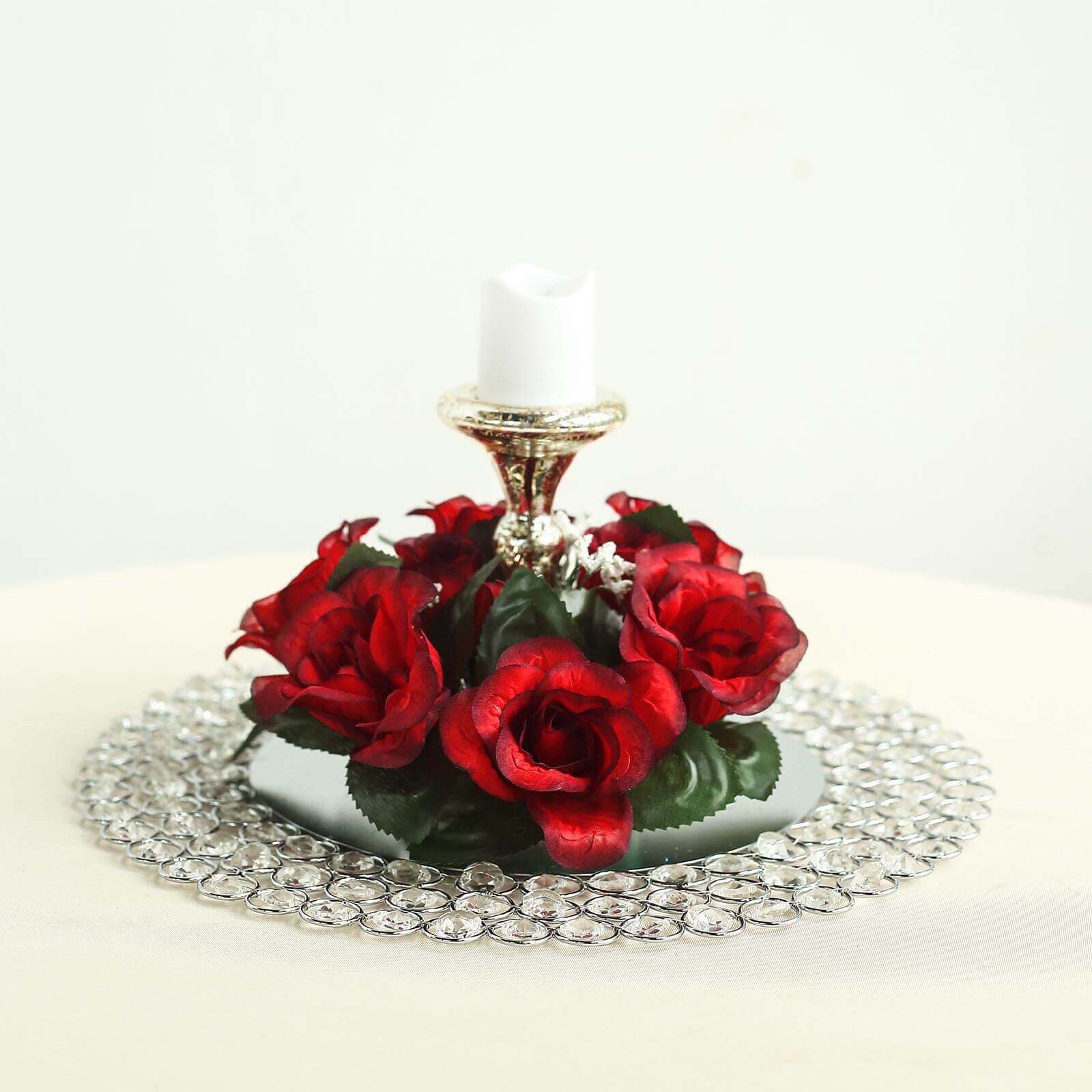 4 Pack 3 Black Red Artificial Silk Rose Flower Candle Ring Wreaths