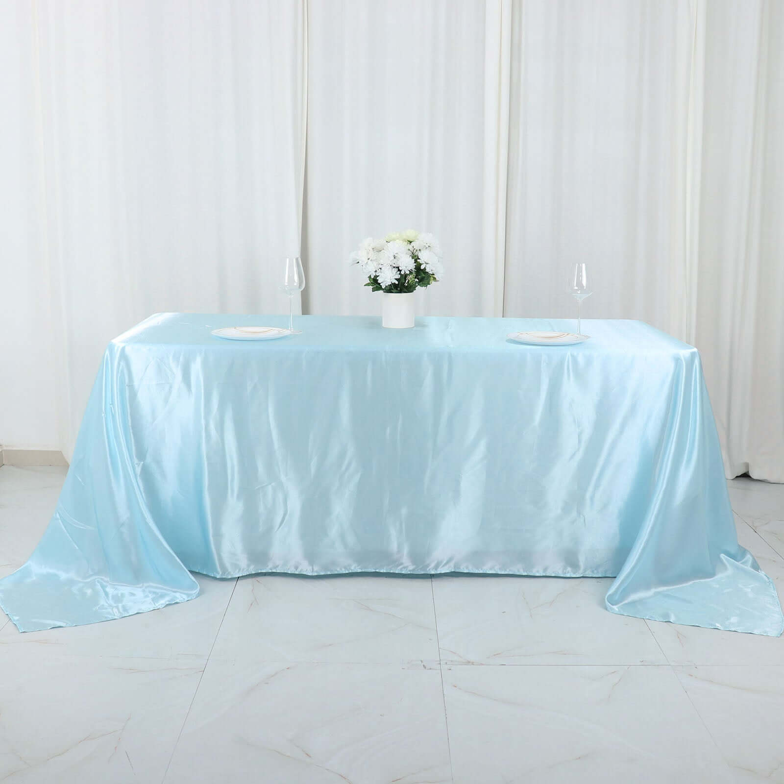 Satin Rectangular 90x132 Tablecloth Light Blue Satin - Seamless Table Cover