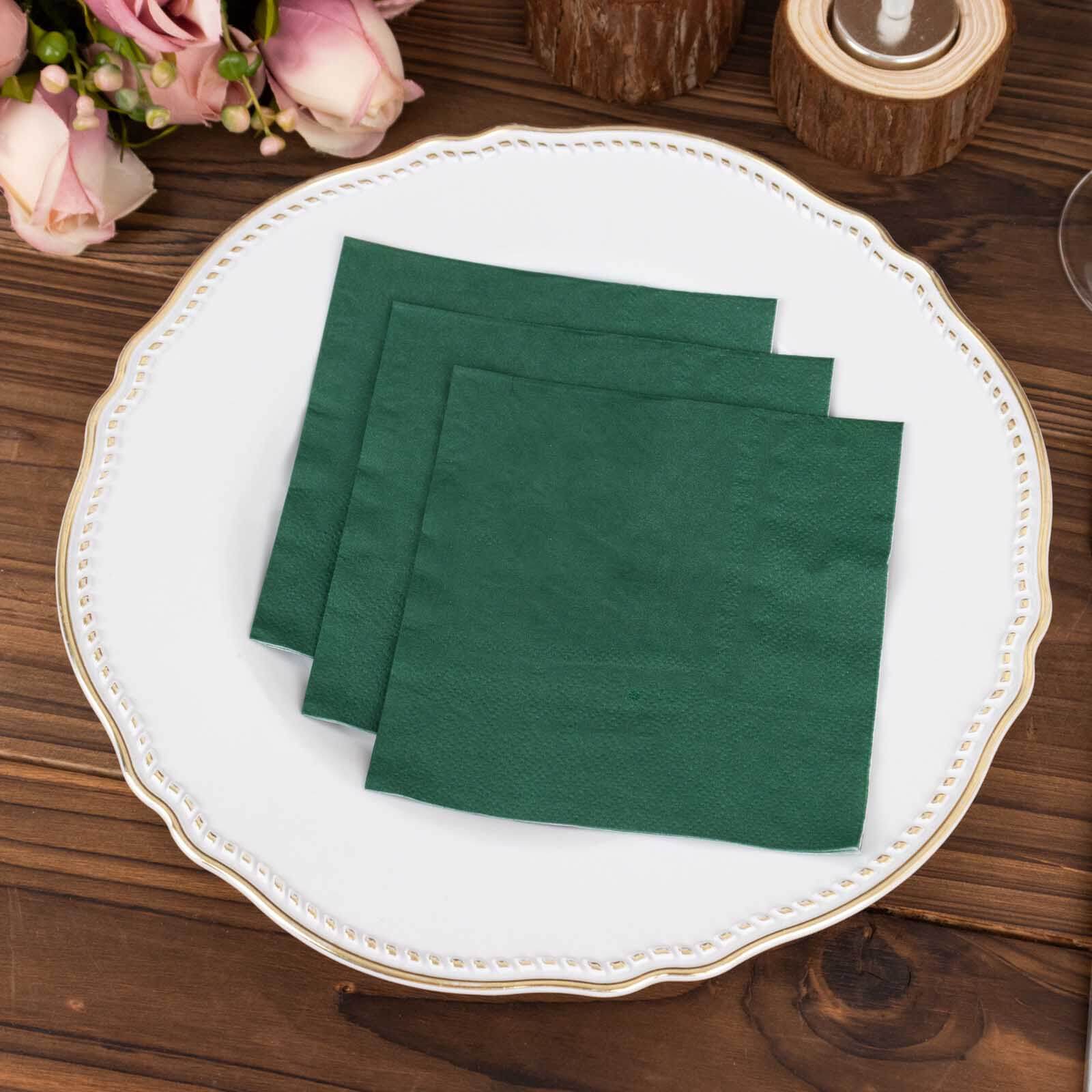 50-Pack Paper Beverage Napkins Hunter Emerald Green - 2 Ply Disposable Soft 18GSM Cocktail Napkins 5x5