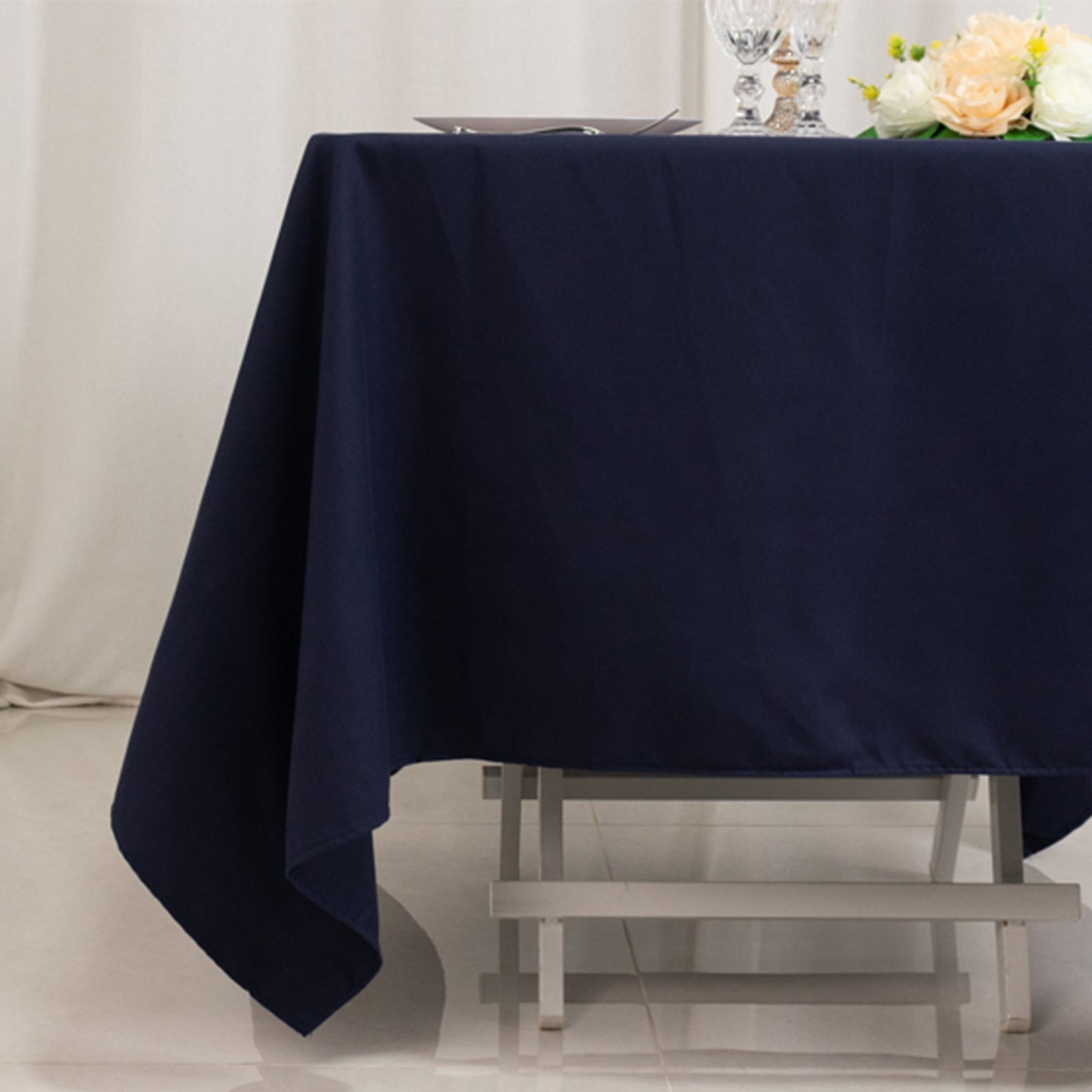 Cotton Blend 70x70 Square Tablecloth Navy Blue - Wrinkle-Resistant Fabric Table Cover