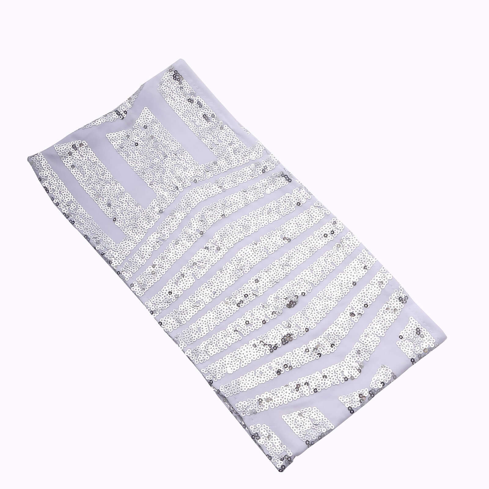 5 Pack Sequin Spandex Chair Sash White with Silver Geometric Diamond Glitz Pattern - Durable & Easy To Use Stretchable Chair Bands