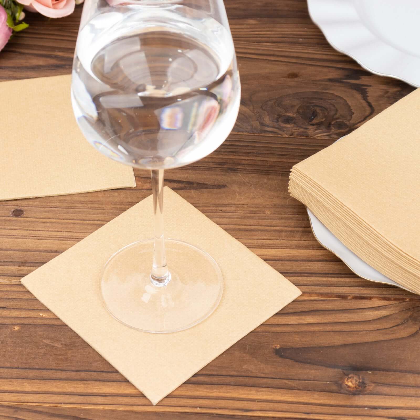 20-Pack Paper Linen-Like Cocktail Napkins Natural - Disposable 5x5 Airlaid Soft Napkins