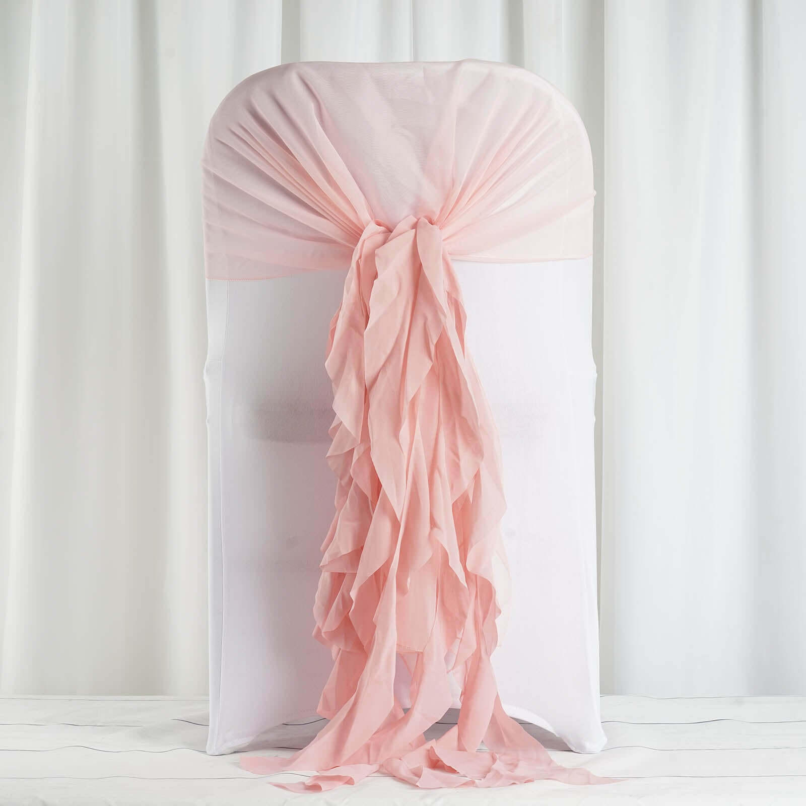 1 Set Chiffon Hoods Chair Sashes with Willow Ruffles Design Blush - Stylish Chair Bow Decor