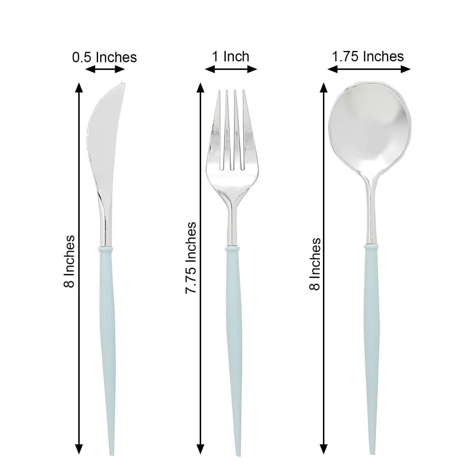 24-Pack Plastic Flatware Set in Silver with Light Blue Handle - Heavy Duty Disposable Modern Silverware 8