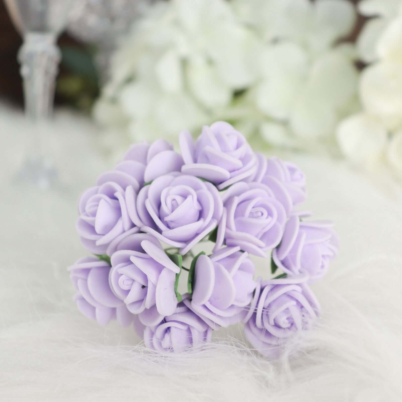 48 Roses 1 Lavender Lilac Real Touch Artificial DIY Foam Rose Flowers With Stem, Craft Rose Buds