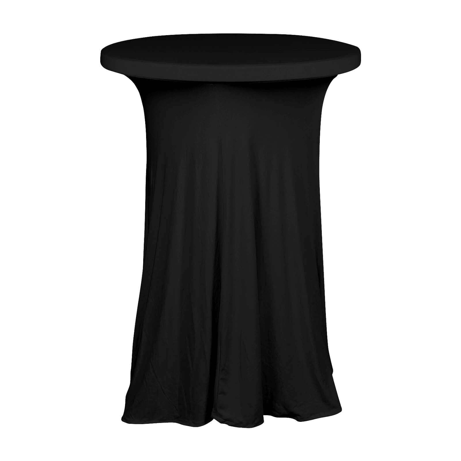 Spandex 32 Round Cocktail Table Cover Skirt Black With Natural Wavy Drapes