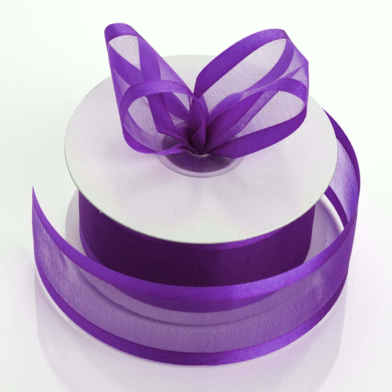 25 Yards 1.5 Purple Sheer Organza Ribbon With Satin Edges