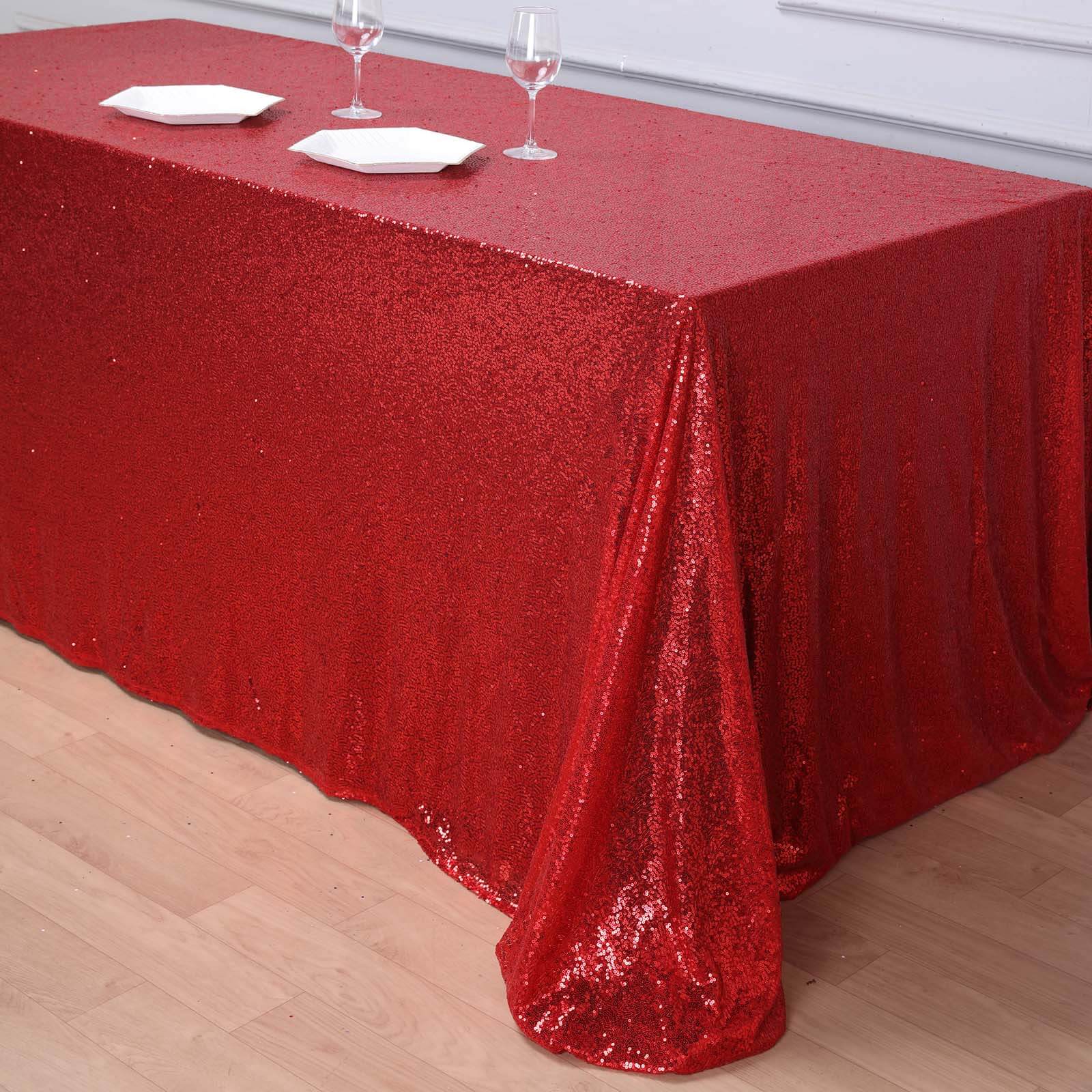 Sequin 90x156 Rectangle Tablecloth Red - Seamless Twinkling Table Cover