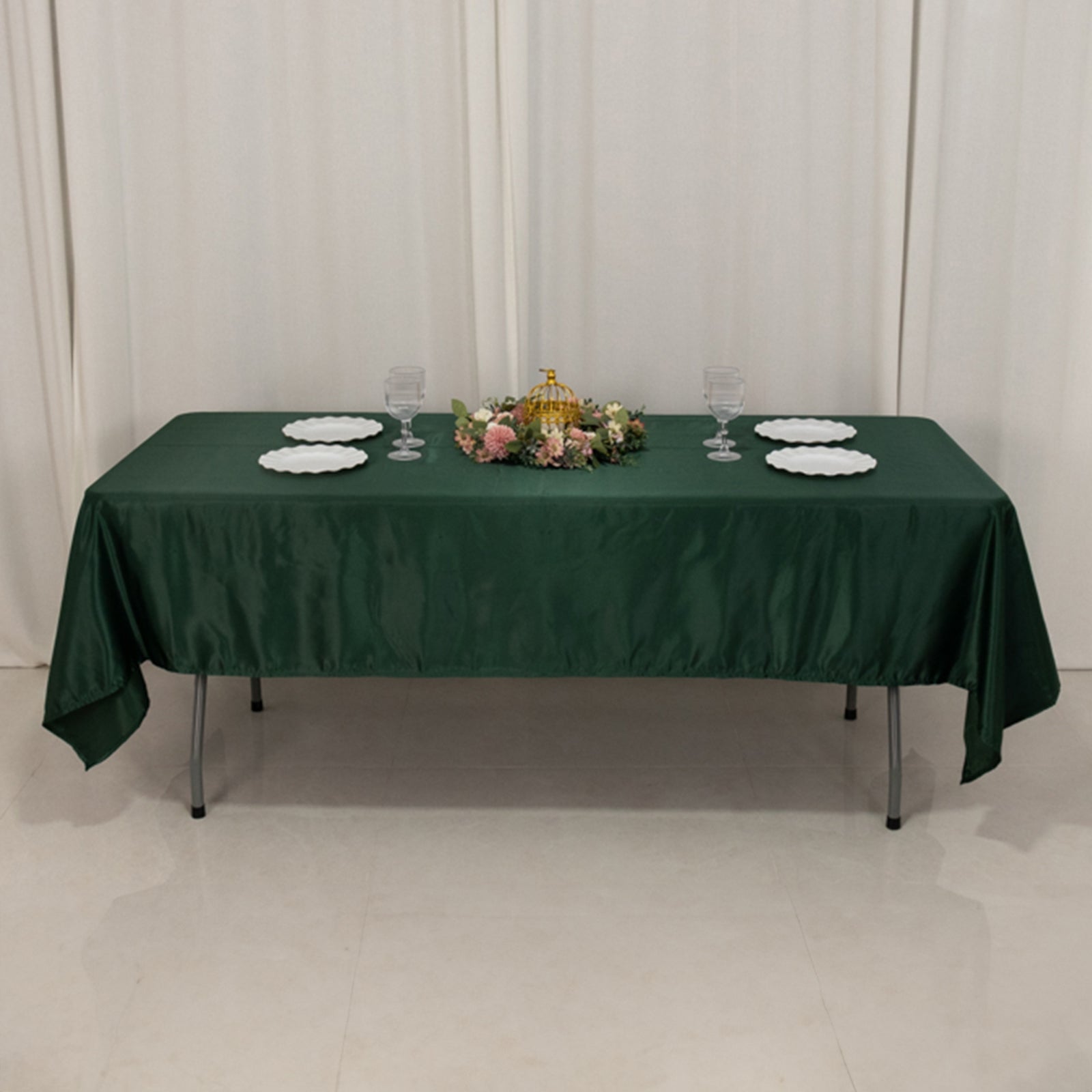 Lamour Satin 60x102 Rectangle Tablecloth Hunter Emerald Green - Durable & Silky Soft Feel Table