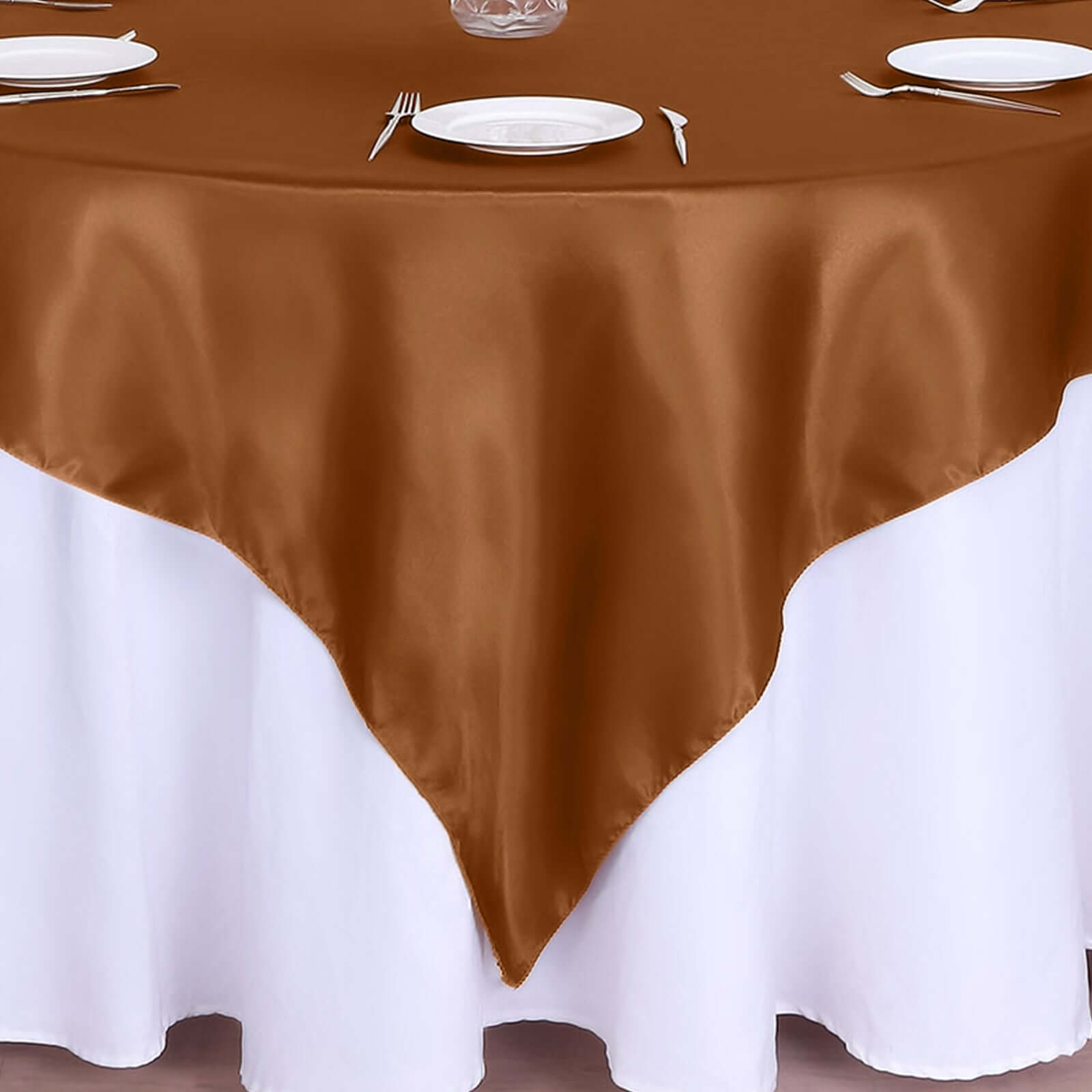 Satin 72x72 Table Overlay Square Tablecloth Cinnamon Brown - Smooth Finish Table Cover