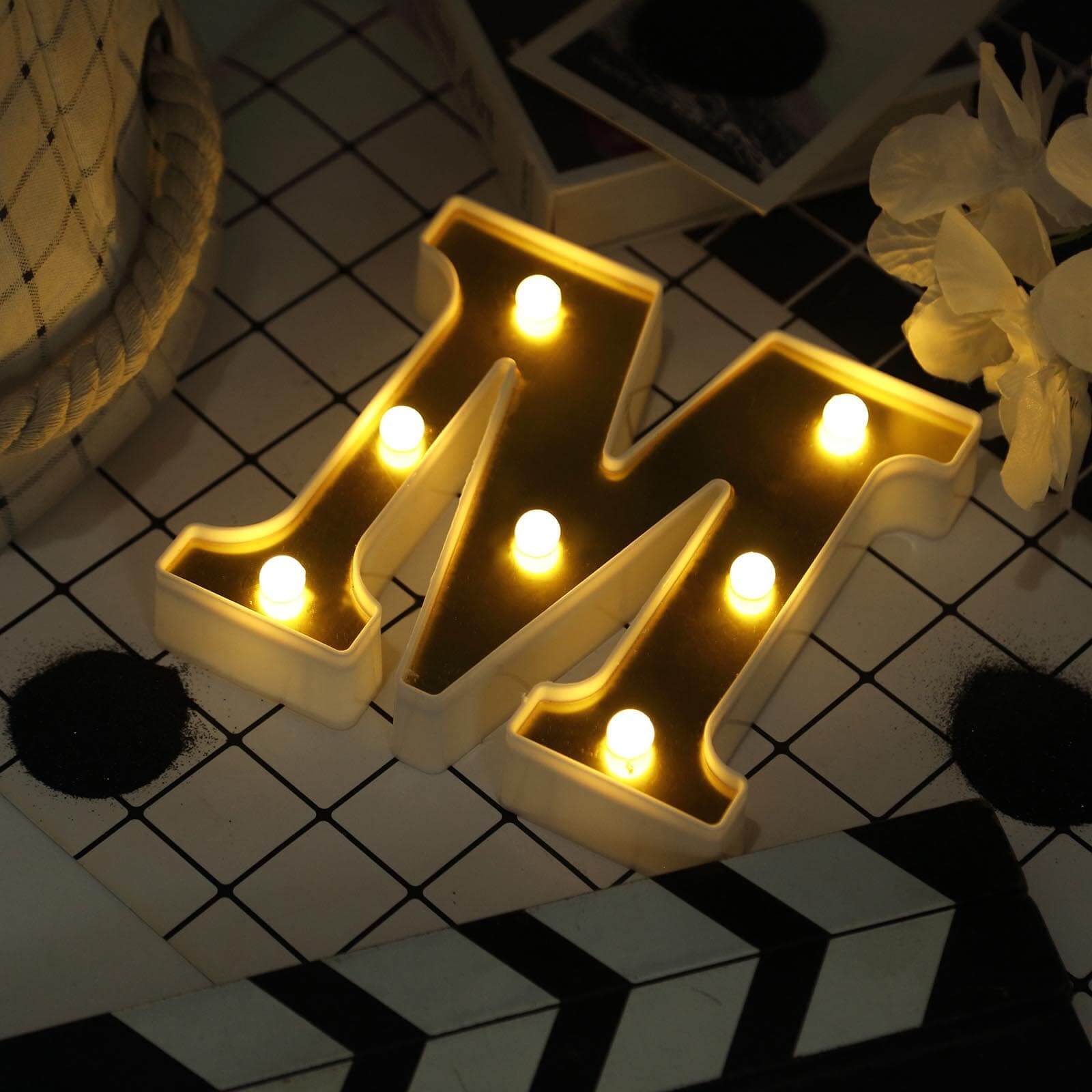 3D Marquee Letter M Warm White 7 LED Lights Gold - Chic Light-Up Decor for Events 6