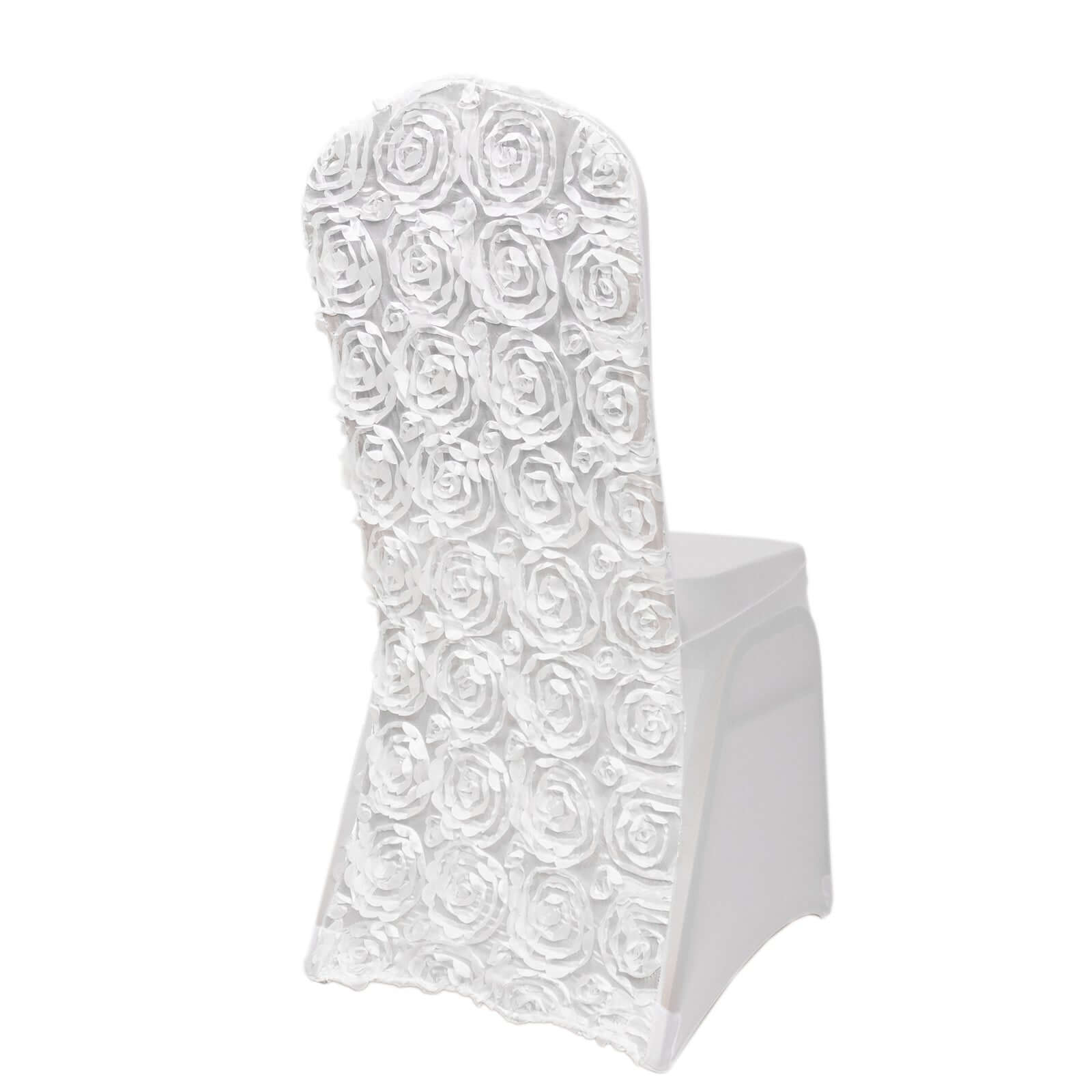 Satin Rosette Chair Cover for Banquet Chairs White - Stylish Stretch Fitted Slip-On Design for Sophisticated Gatherings