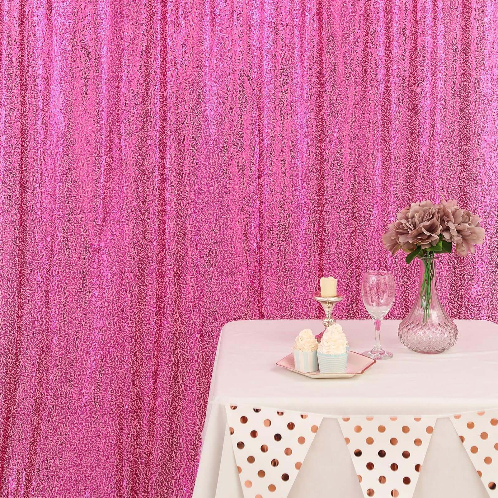 8ftx8ft Fuchsia Sequin Event Curtain Drapes, Backdrop Event Panel