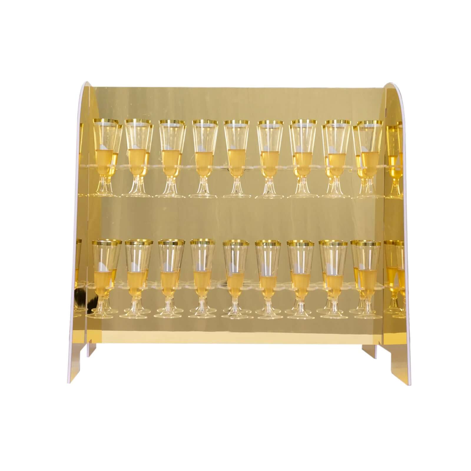 2-Tier Champagne Glass Holder Display Stand Table Top in Gold Mirror Finish - Modern Stemware Rack Cocktail Drink Holder with 18 Hooks for Events & DIY Bars 25