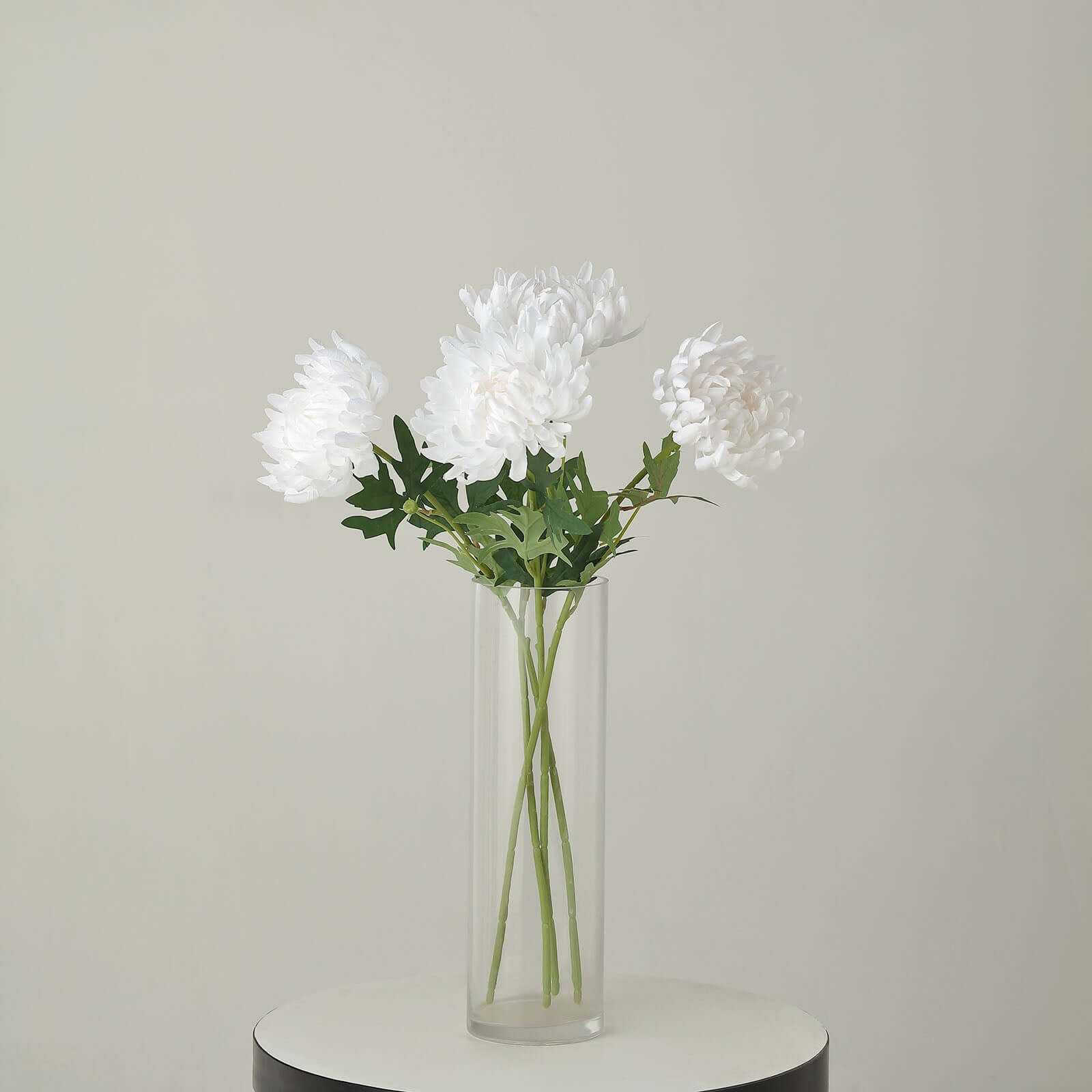 3 Stems White 27 Artificial Silk Chrysanthemum Bouquet Flowers, Large Faux Mum Branches