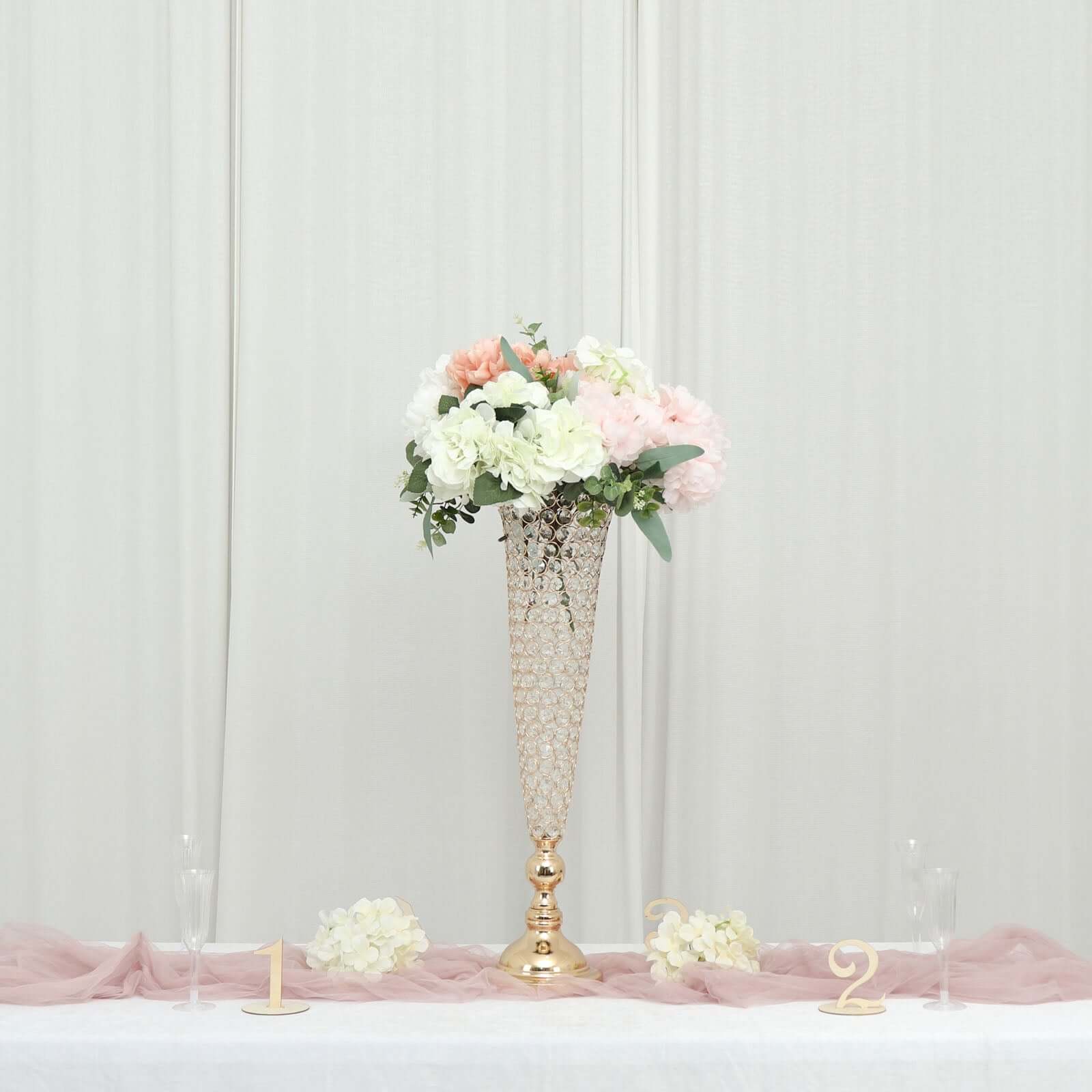 2-Pack Crystal Beaded Trumpet Vase Set Gold - Table Centerpiece for Weddings and Events 32