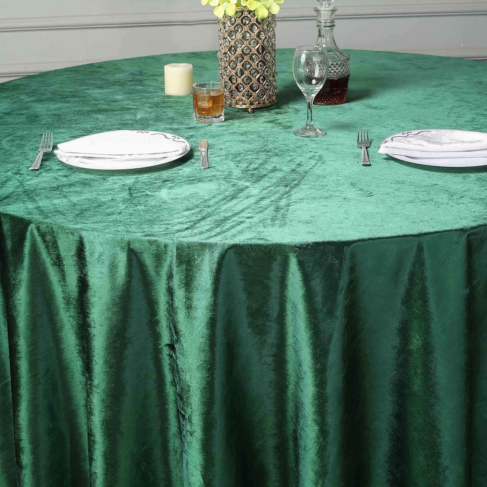 Premium Velvet 120 Round Tablecloth Hunter Emerald Green - Reusable Soft & Seamless Table Cover