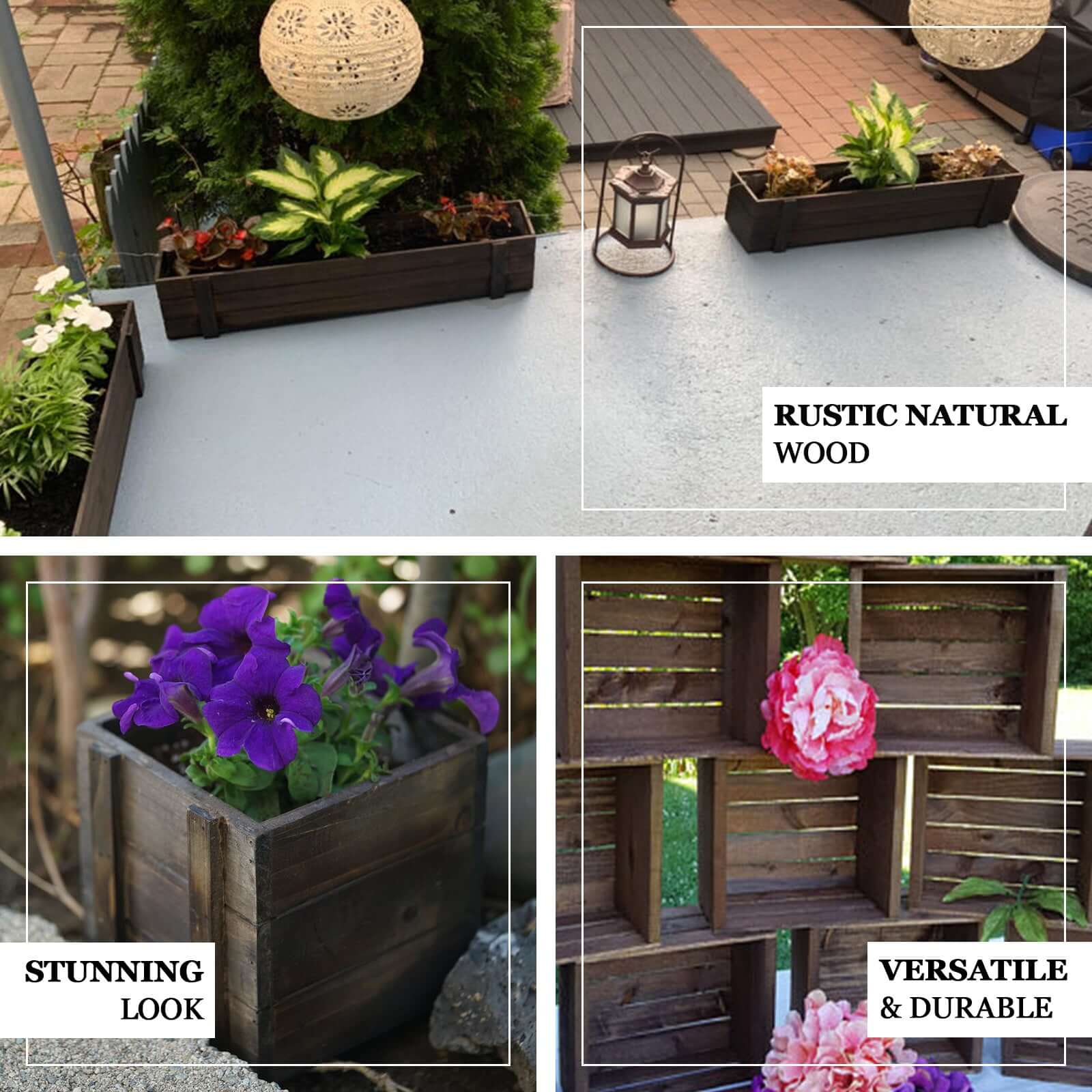 Rustic Wood Planter Box Smoked Brown - Durable Table Decor with Removable Plastic Liner 30x6