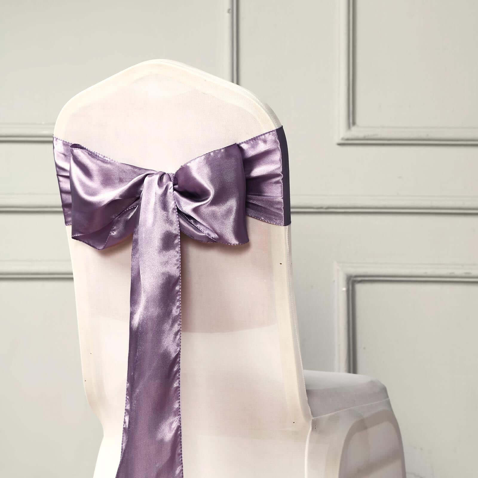 5 Pack Satin Chair Sashes Violet Amethyst - Durable Chair Bows with Shiny Finish 6x106