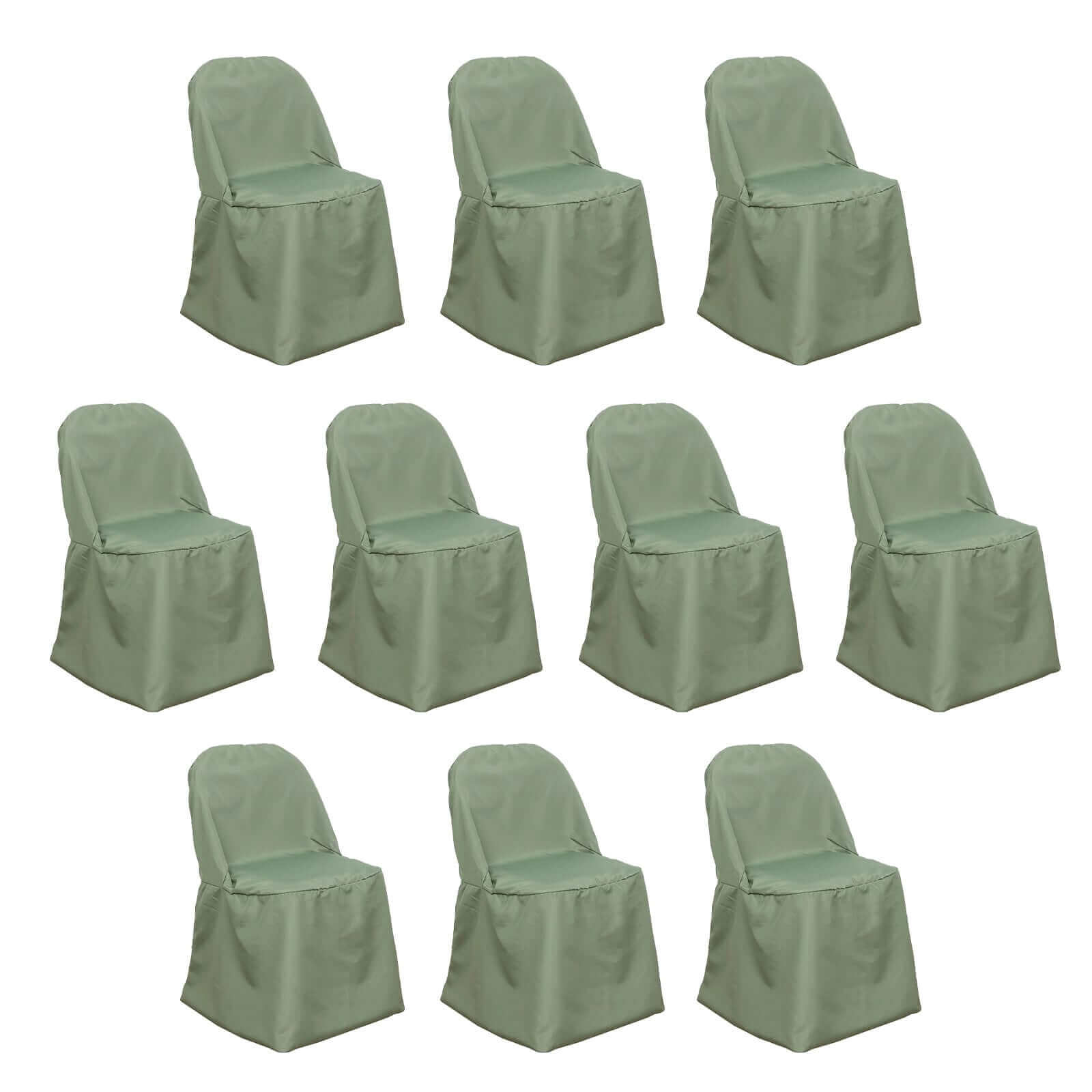 10 Pack Polyester Chair Covers for Folding Chairs Dusty Sage Green - Wrinkle-Free Stain-Resistant Slip-On Slipcovers